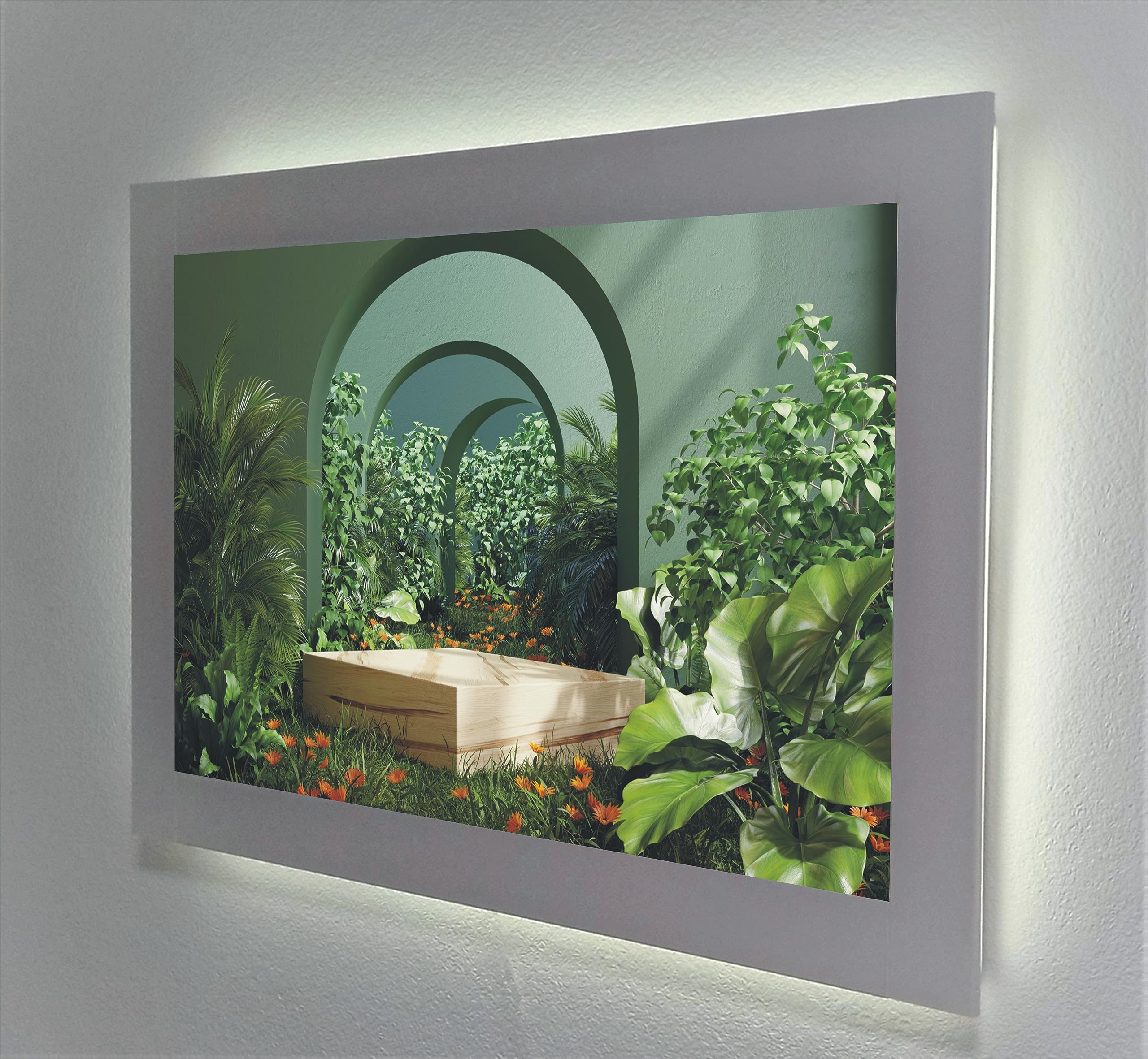 Tableau rétro-éclairé Jardin intérieur avec éclairage latéral à LED pour décoration murale