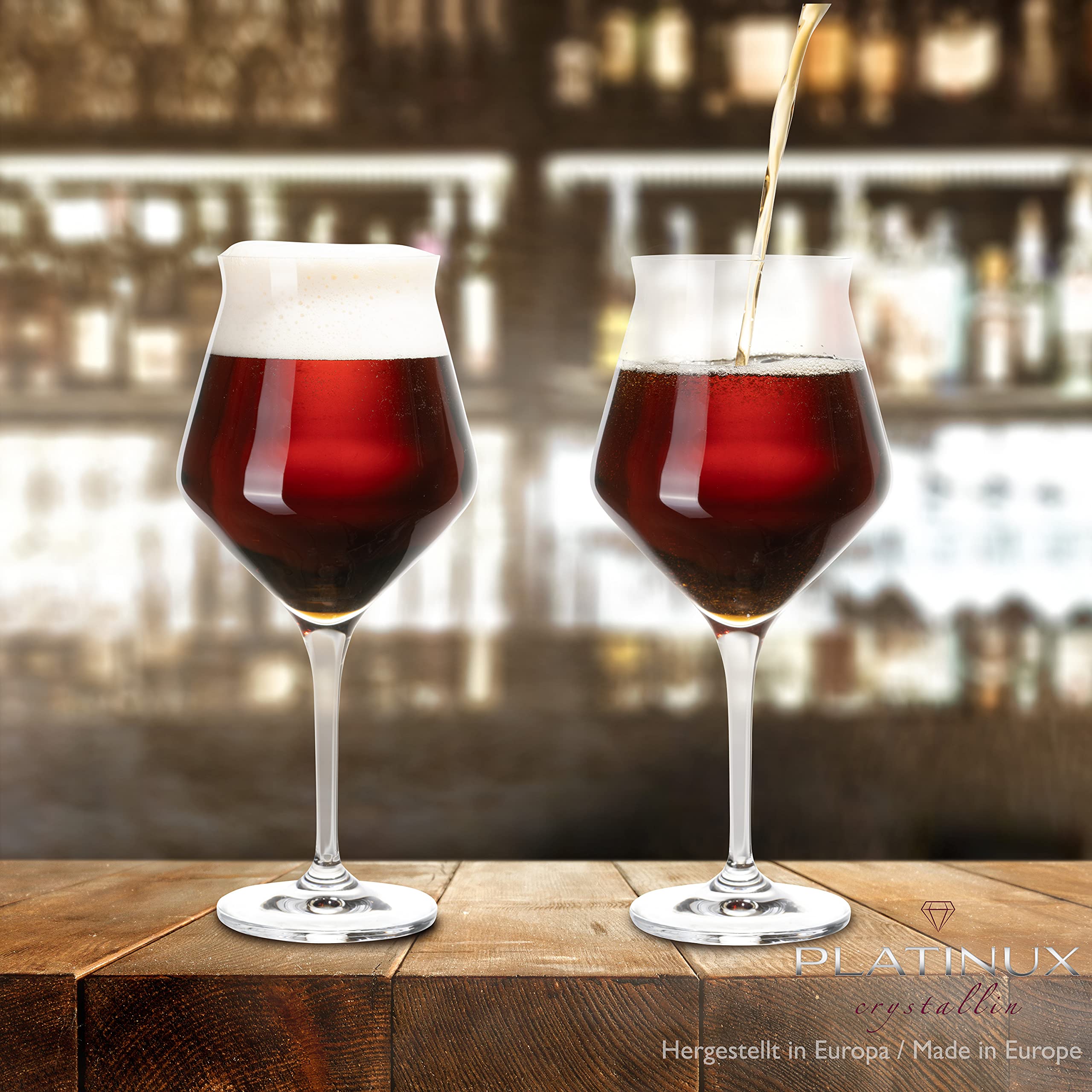PLATINUX Vasos de cerveza de 400 ml (máx. 460 ml), juego de 6 piezas de cristal Crystalline apto para lavavajillas