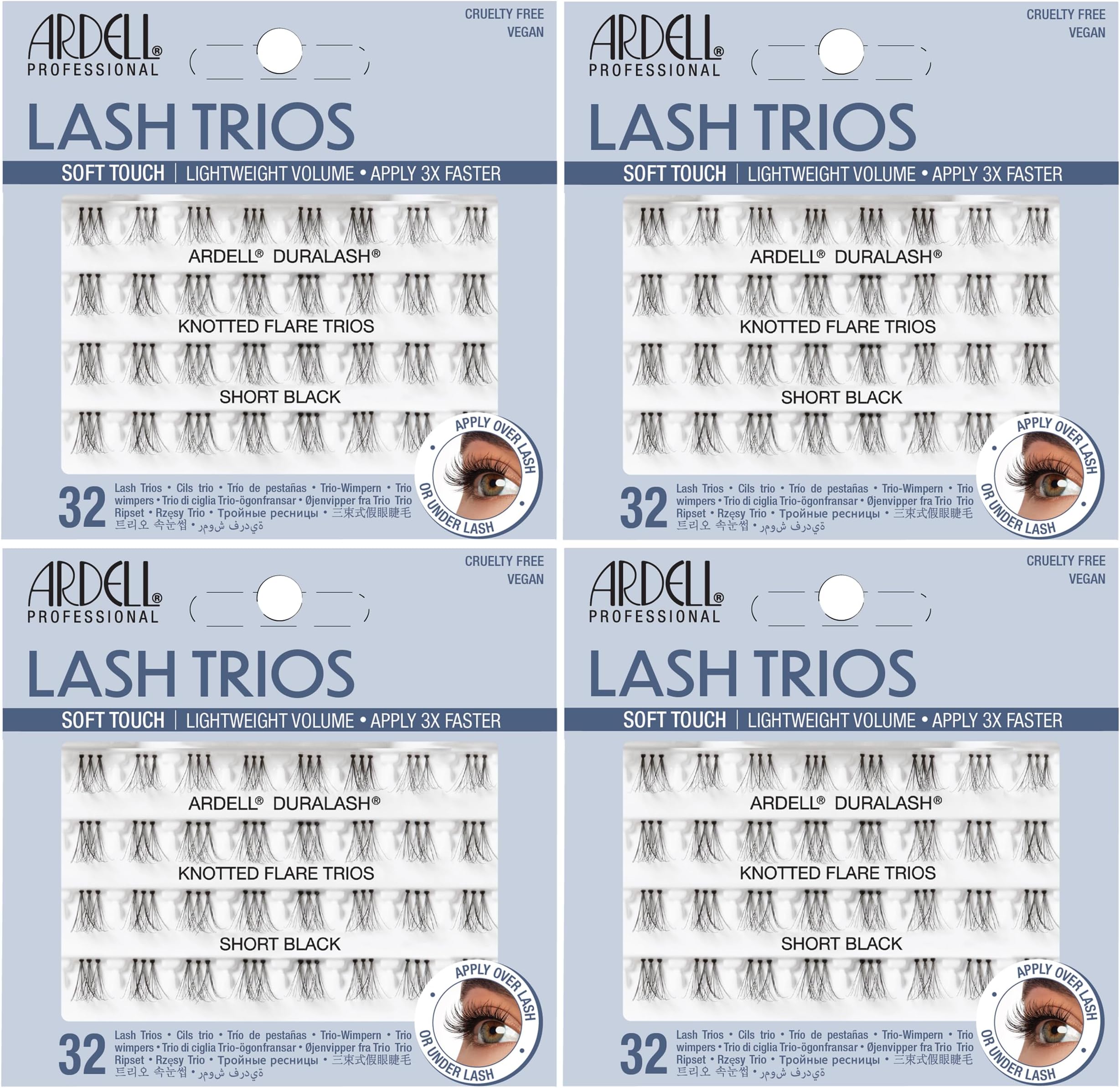 Ardell Soft Touch Trios Individual False Eyelashes - DIY Lash Clusters, Lightweight & Reusable Eyelash Extensions, Black, 4 Pack