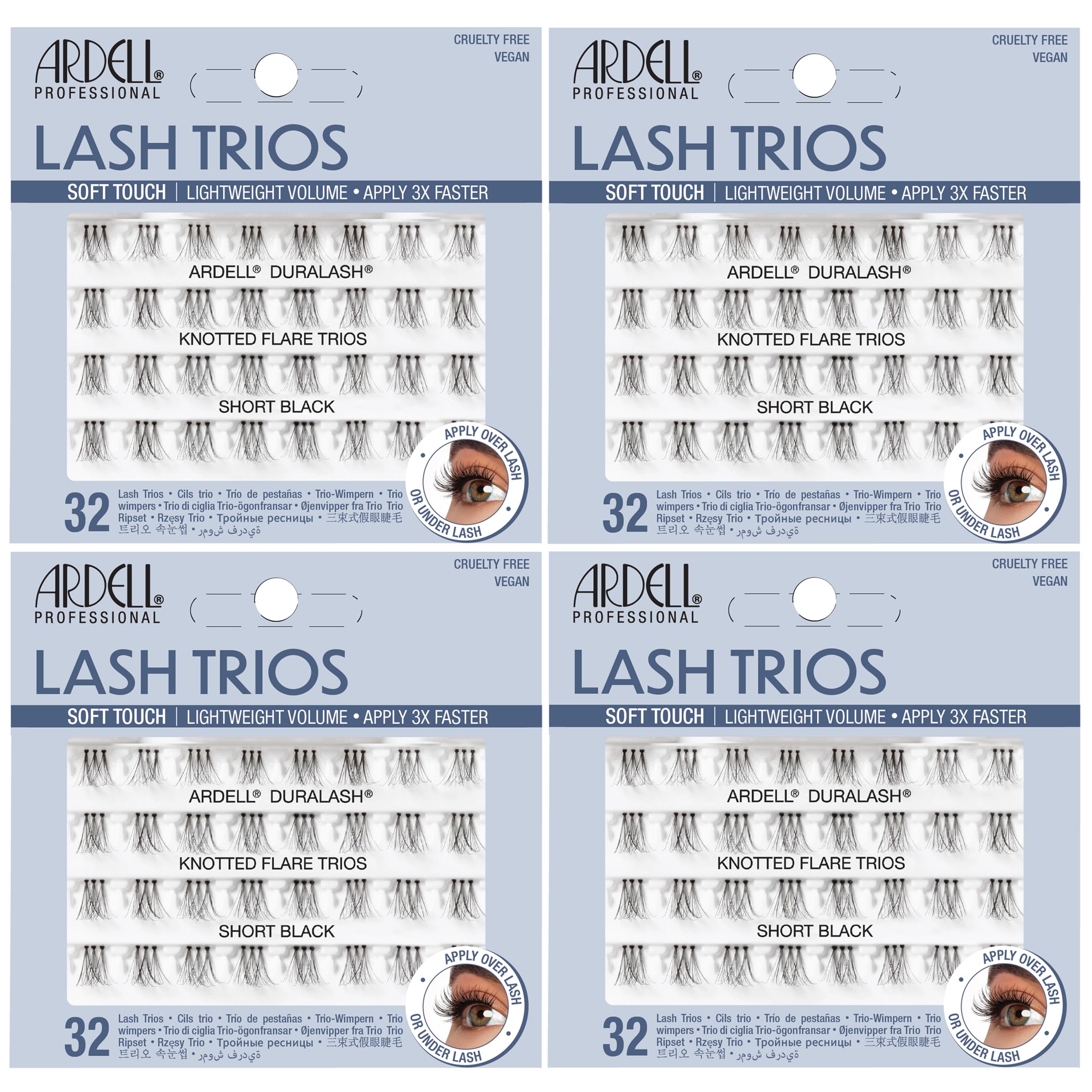 Ardell Soft Touch Trios Individual False Eyelashes - DIY Lash Clusters, Lightweight & Reusable Eyelash Extensions, Black, 4 Pack