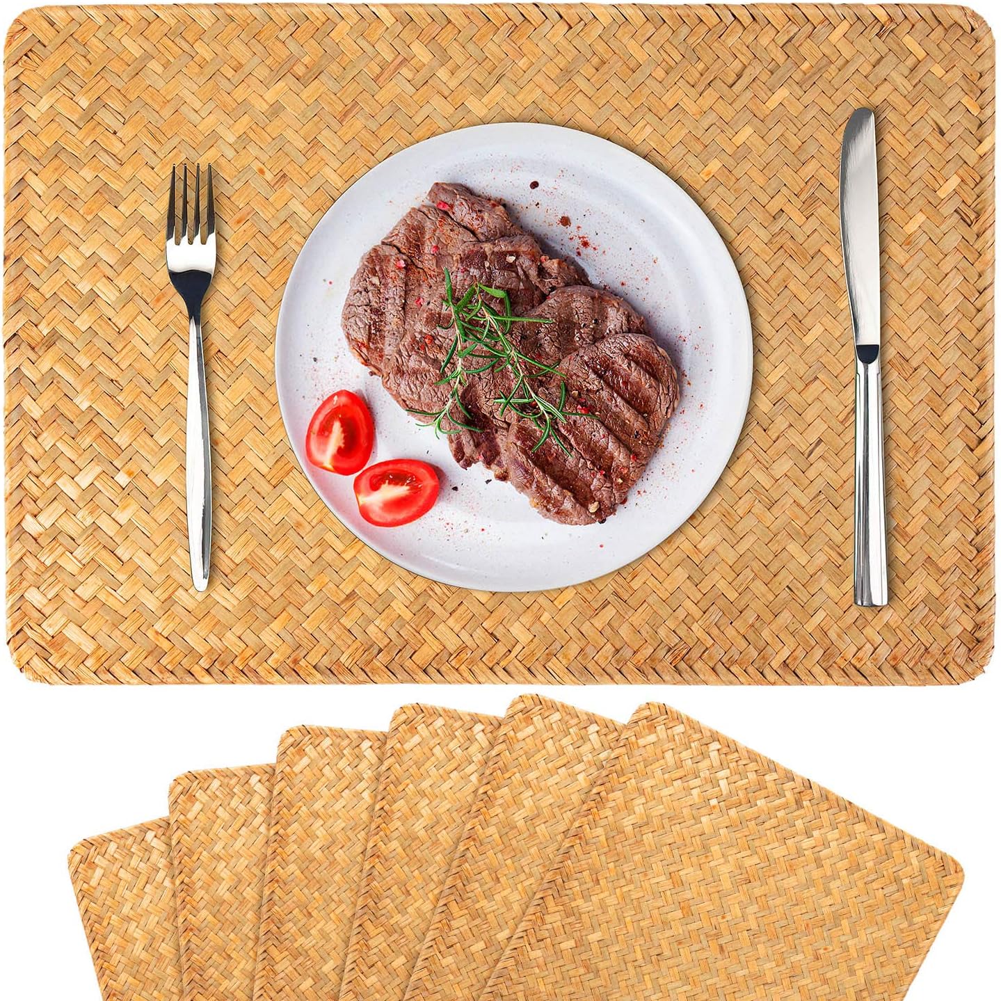 Amazon.com: Hade 6pcs Natural Woven Rattan Rectangular Placemats for ...