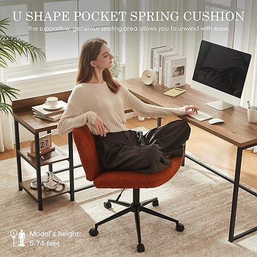 Miniatura 5 de Dowinx Silla cruzada con ruedas, tela preminum y cojín de muelles de bolsillo, silla de computadora giratoria ajustable, silla de computadora de