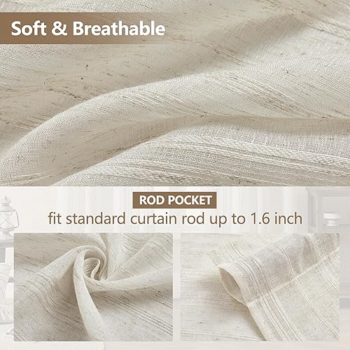 Miniatura 3 de Tony's collection Cortinas traslúcidas blancas de 54 pulgadas, cortinas de lino para ventanas, juego de 2 paneles de cortinas con bolsillo para