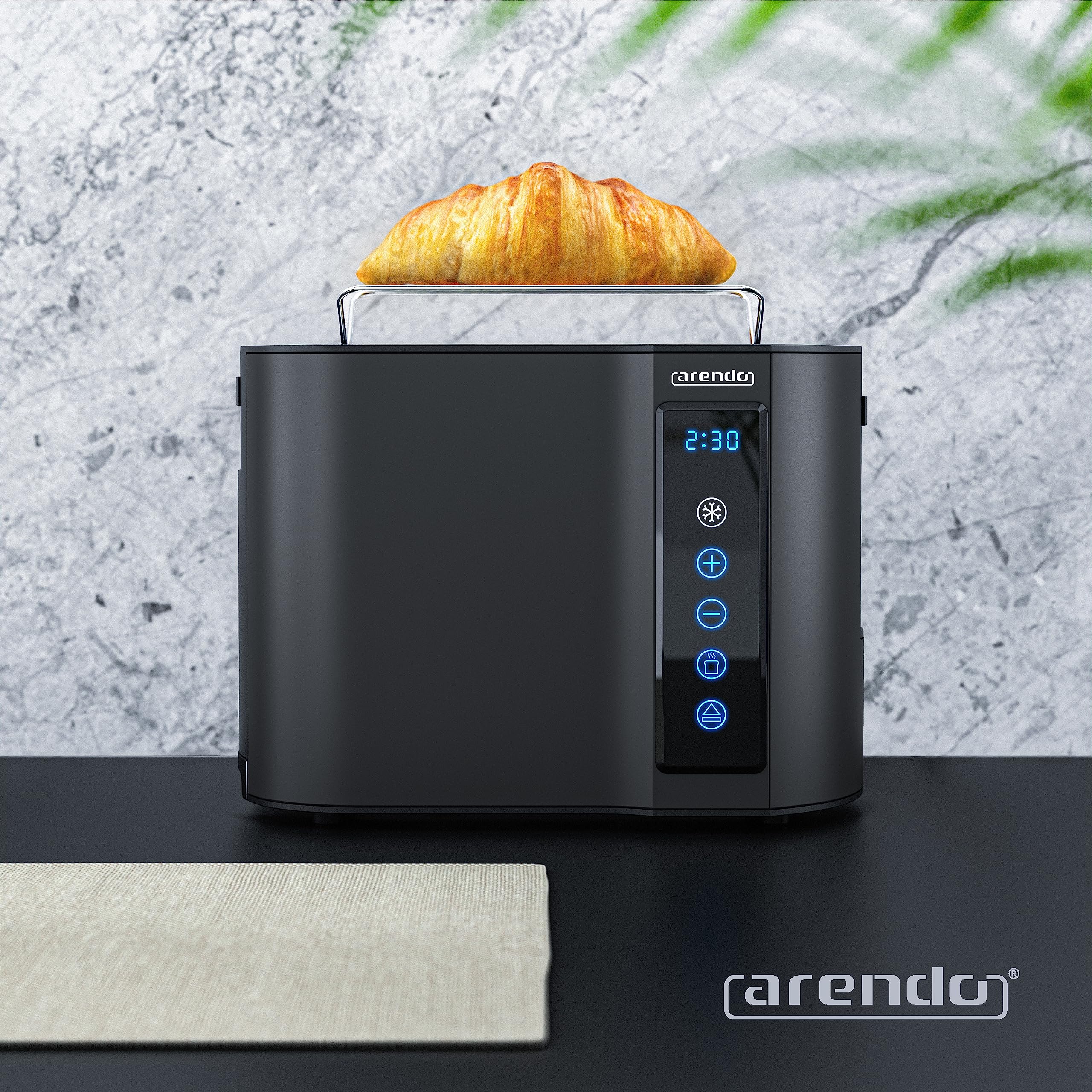 Arendo - Tostapane tattile a 2 fette in acciaio inox - Pannello tattile - Display digitale del tempo rimanente - 800 W - Alloggiamento a doppia parete - Con griglia riscaldante per dolci - 7 livelli