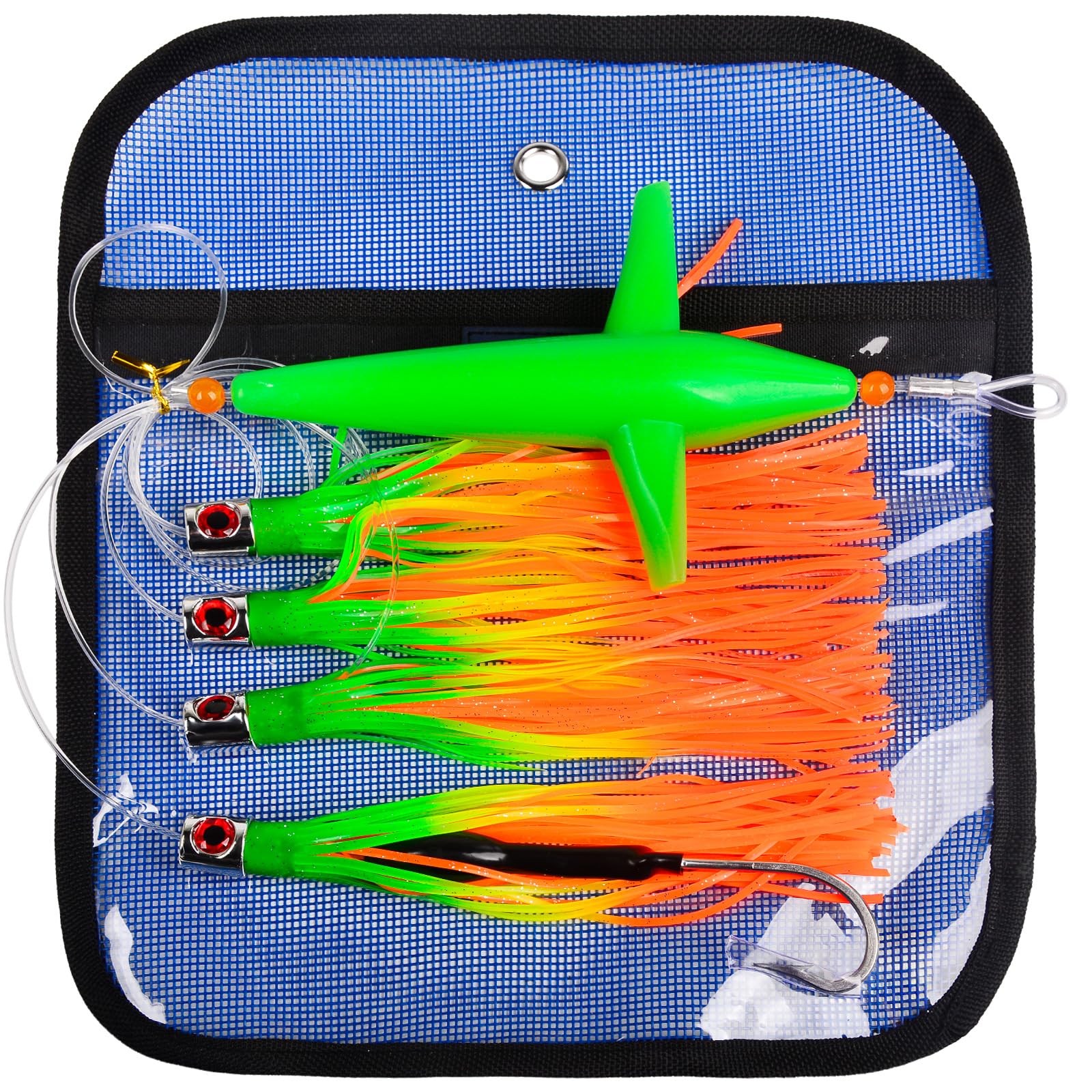 Daisy Chain Leurres de pêche à la traîne – Bird Teaser Big Game Saltwater Offshore Thon Mahi Wahoo Entièrement monté Bulbe Calamar Teasers Leurres de pêche à la traîne avec sac en maille