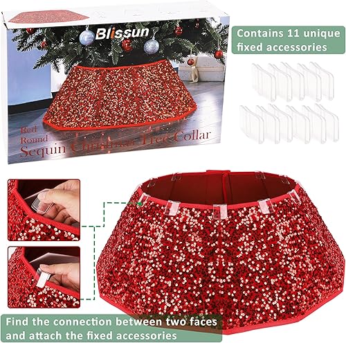 Miniatura 4 de Blissun Collar de árbol de Navidad, falda de árbol de Navidad con lentejuelas, anillo plegable para árbol de Navidad, cubierta de base para árbol de