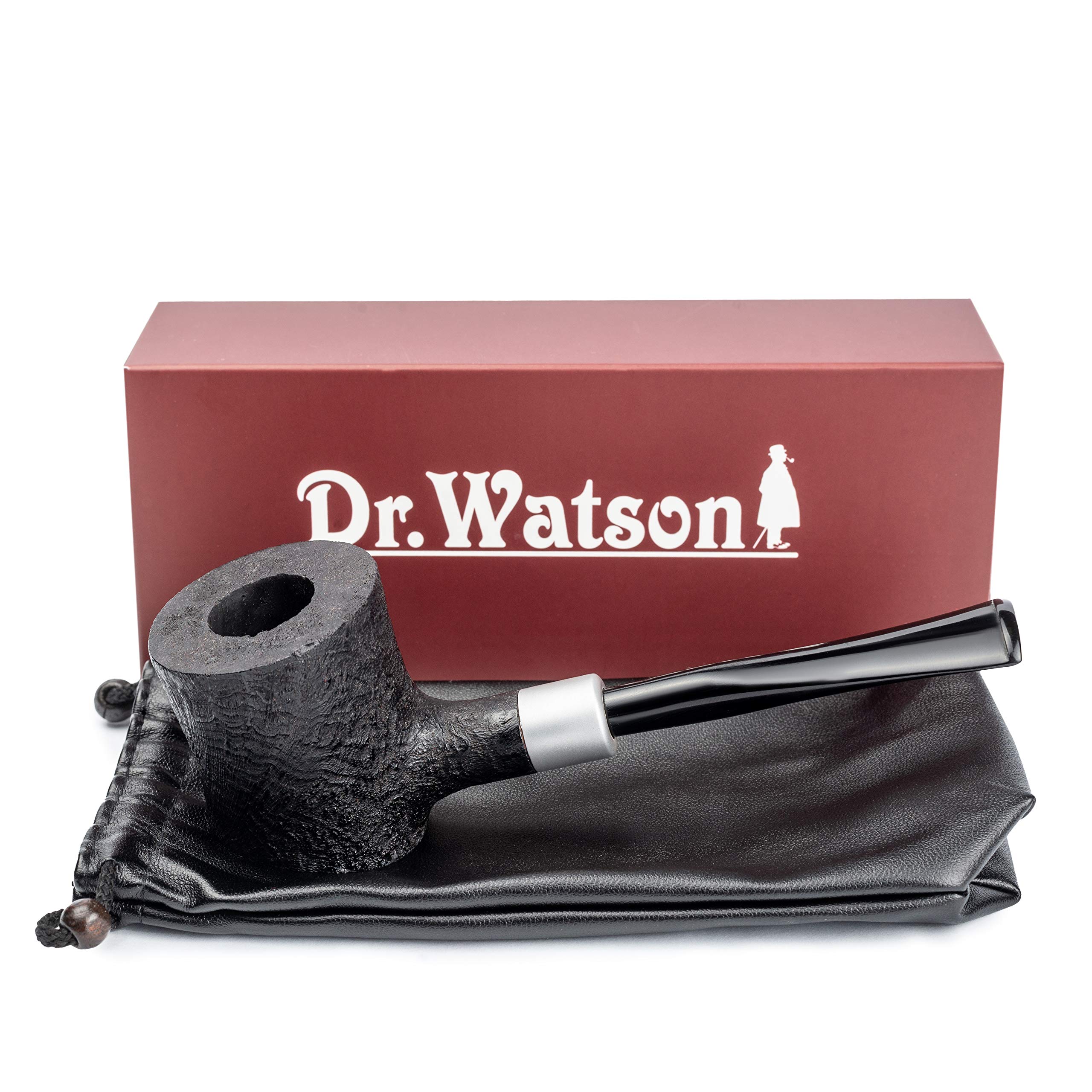 Dr. Watson - Pipa de tabaco, forma clásica Poker, hecha a mano de raíz de brezo (Negra)