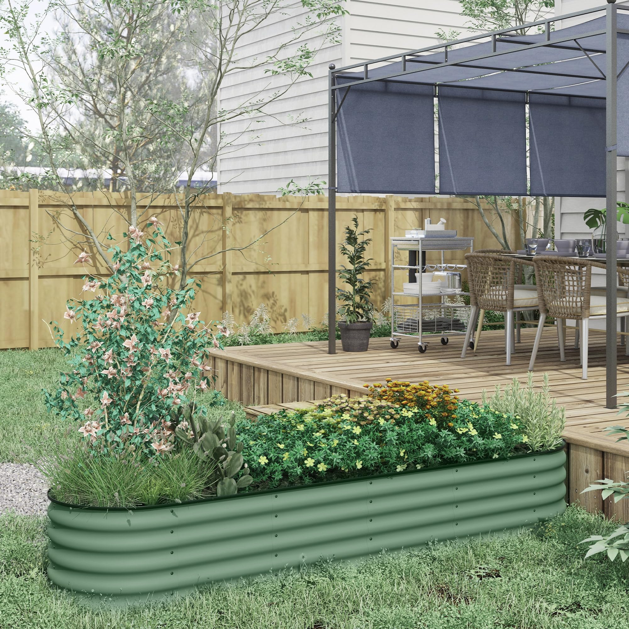 7.9' x 2' x 1.4' Galvanized Raised Garden Bed Kit, Outdoor Metal Elevated Planter Box with Safety Edging, Easy DIY Stock Tank for Growing Flowers, Herbs & Vegetables, Green