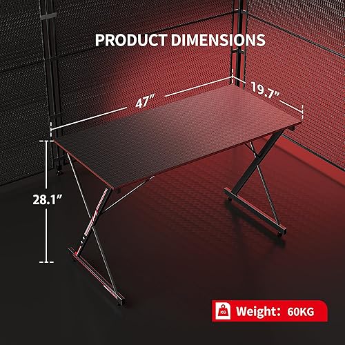 Miniatura 3 de CubiCubi Escritorio para juegos de 47 pulgadas, escritorio de computadora de fibra de carbono, mesa de escritorio de oficina en casa, estación de