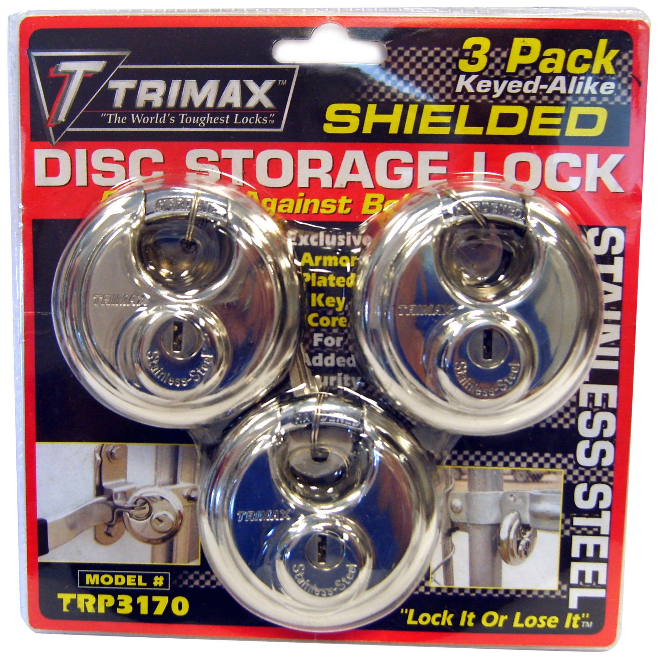 TrimaxTRP3170 70 mm Round Stainless Steel Padlock with 10 mm Keyed Alike Shackle, (Pack of 3)