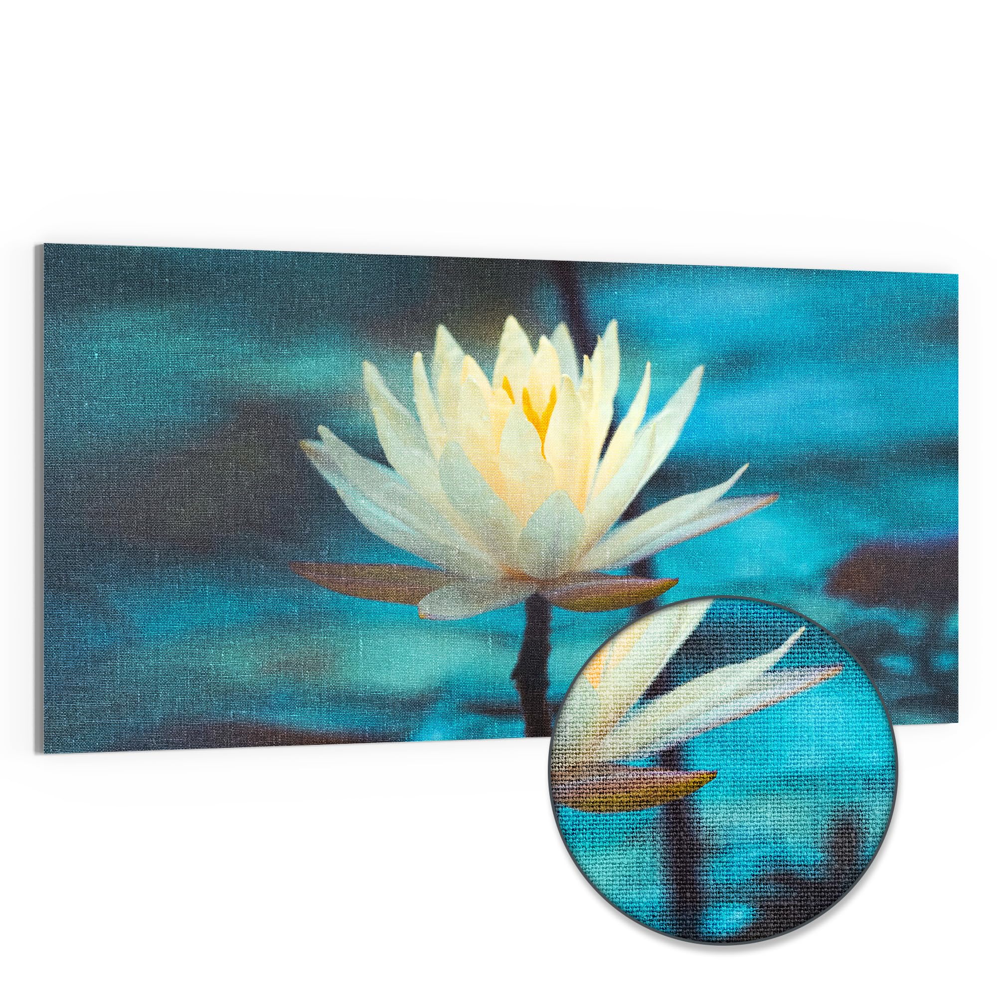 DEQORI WTD - Stampa su tela ibrida | motivo: ninfee sierenità | Design Canvas 100 x 50 cm | Quadro piatto & moderno con vetro | Quadro da parete per soggiorno, camera da letto, corridoio e cucina