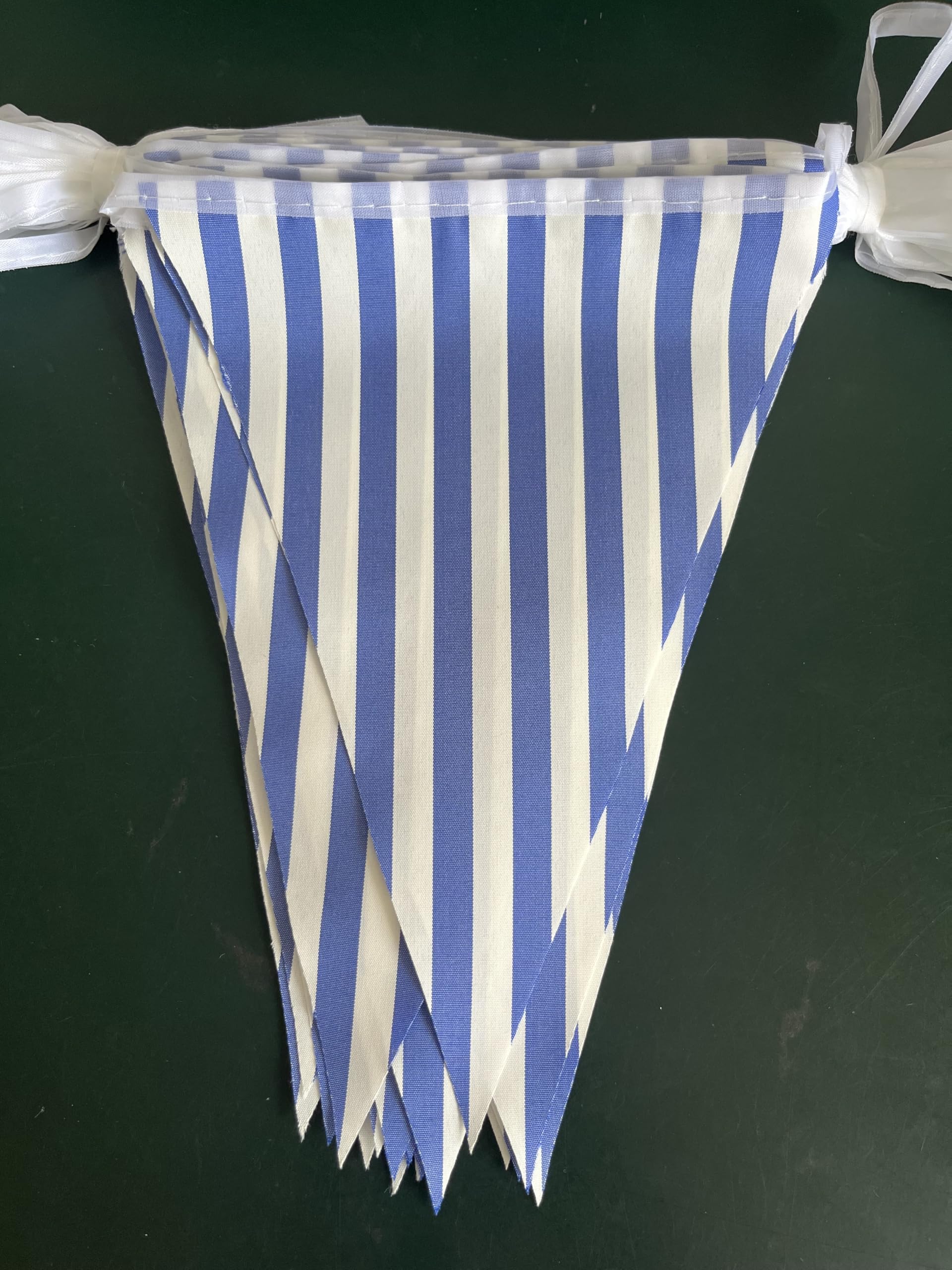 20 Meters 66ft Blue and White Stripes Pennant Bunting Striped Banner, Double Sided Fabric Triangle Fags Garlands Party Decorations for Birthday Baby Shower