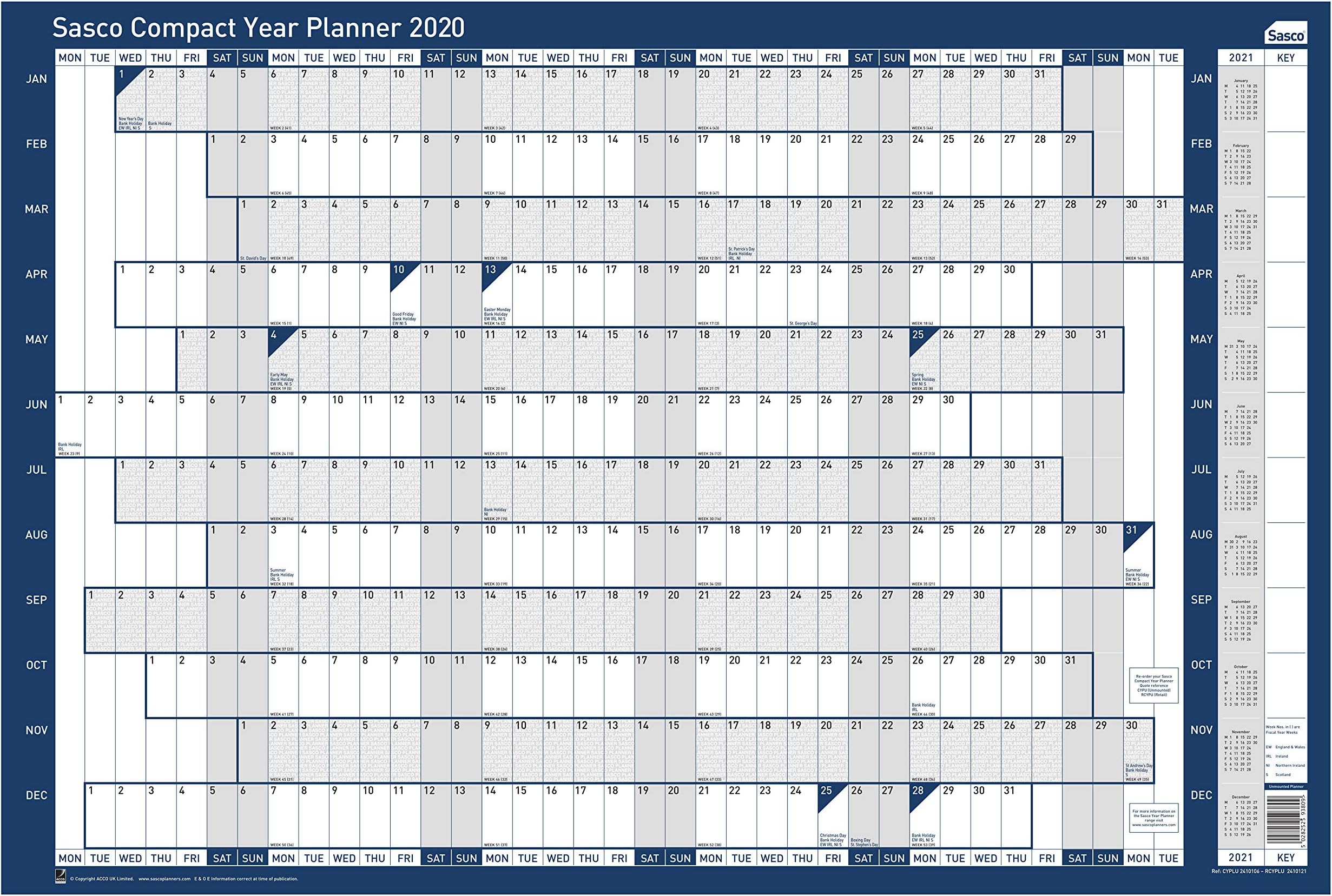 Sasco Compact Year Planner Landscape 2020