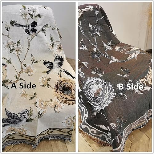 Miniatura 3 de VClife Fundas de sofá con estampado beige de poliéster y jacquard, estilo vintage, diseño floral de pájaros, funda de sofá para perros y gatos,