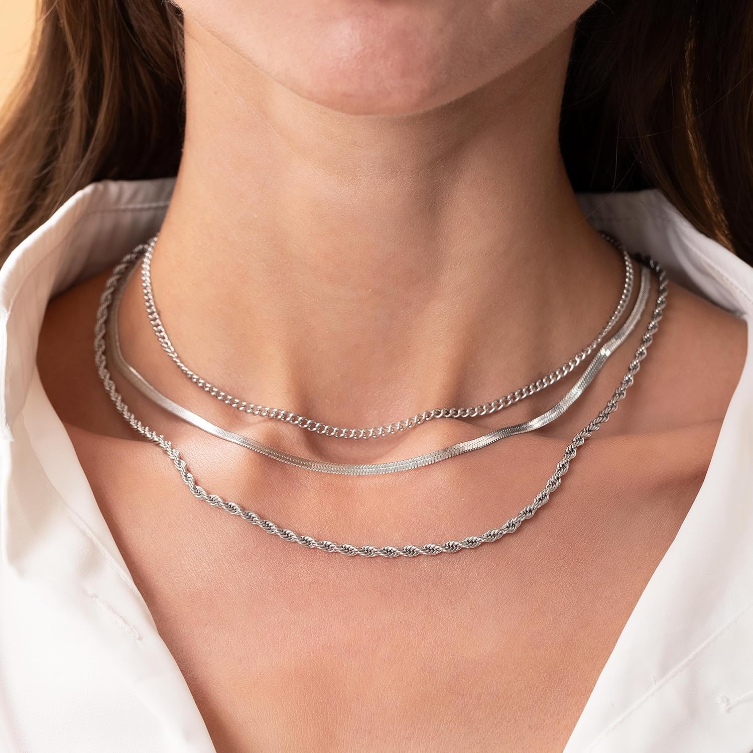 THEEVE Layered Necklaces for women | 14K Gold & Silver Plated Dainty Necklace for Women with Bracelet | Small Love Waterproof Chain Necklaces for Women - Image 5