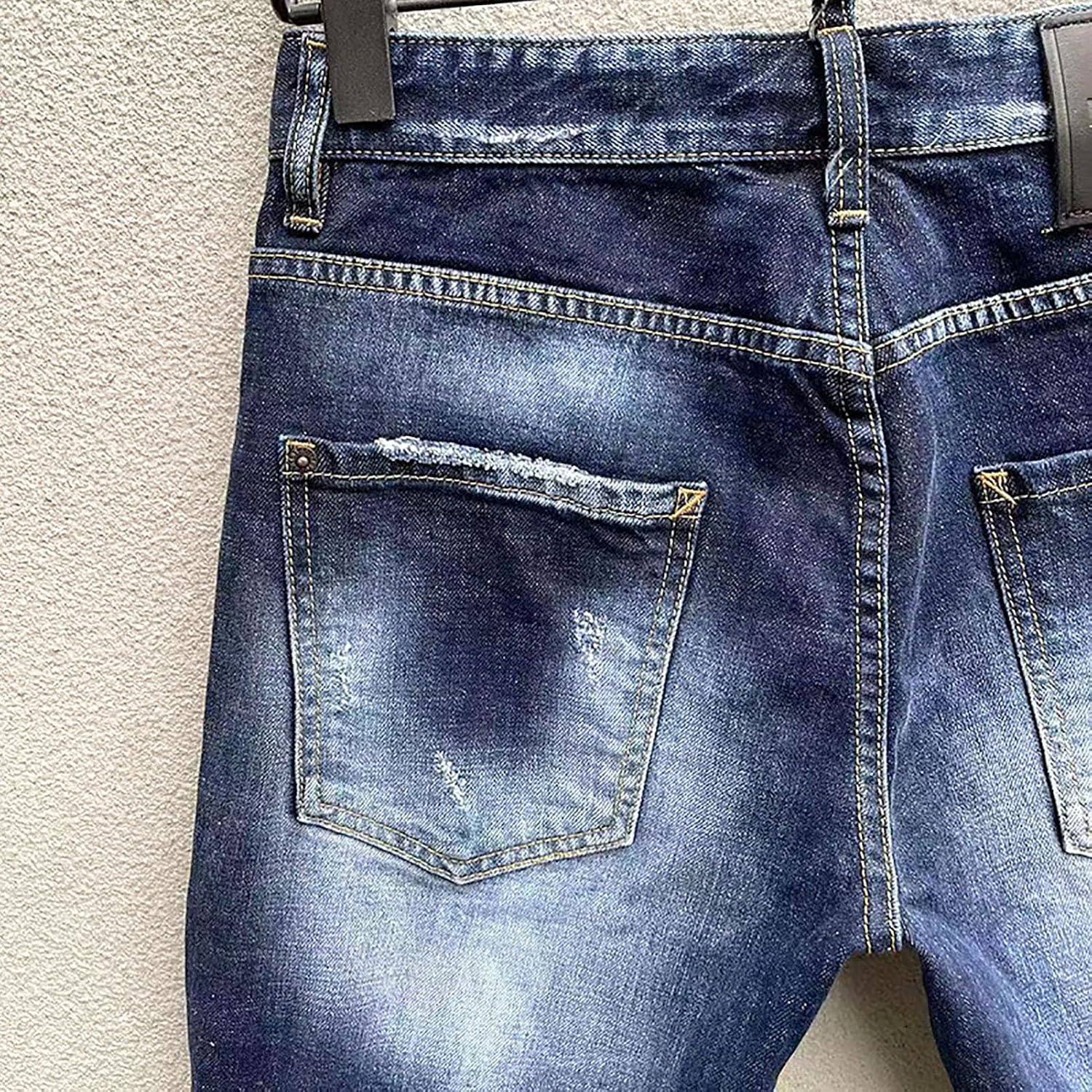 Men's Denim Shorts, Casual Stretch Blue Jeans Shorts, Mid-Length Cargo Shorts with Washed-Distressed Design, Trendy Five-Inch Summer Shorts for Men,33