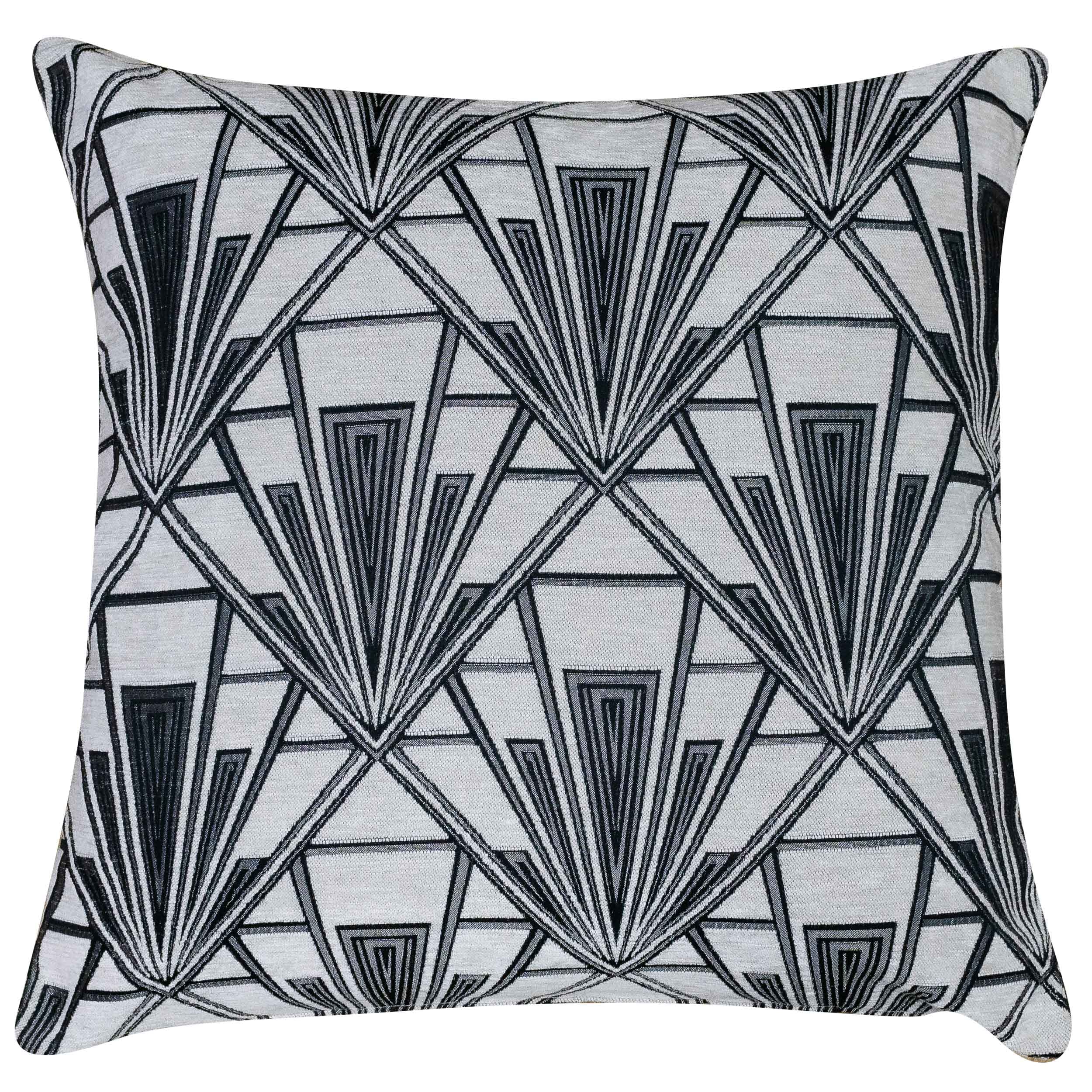 Linen Loft White Art Deco Geometric Extra-Large Cushion Cover. Pearl And Silver Vintage Design. Luxury Velvet Chenille. 23X23 Xl Square. Cover Only.