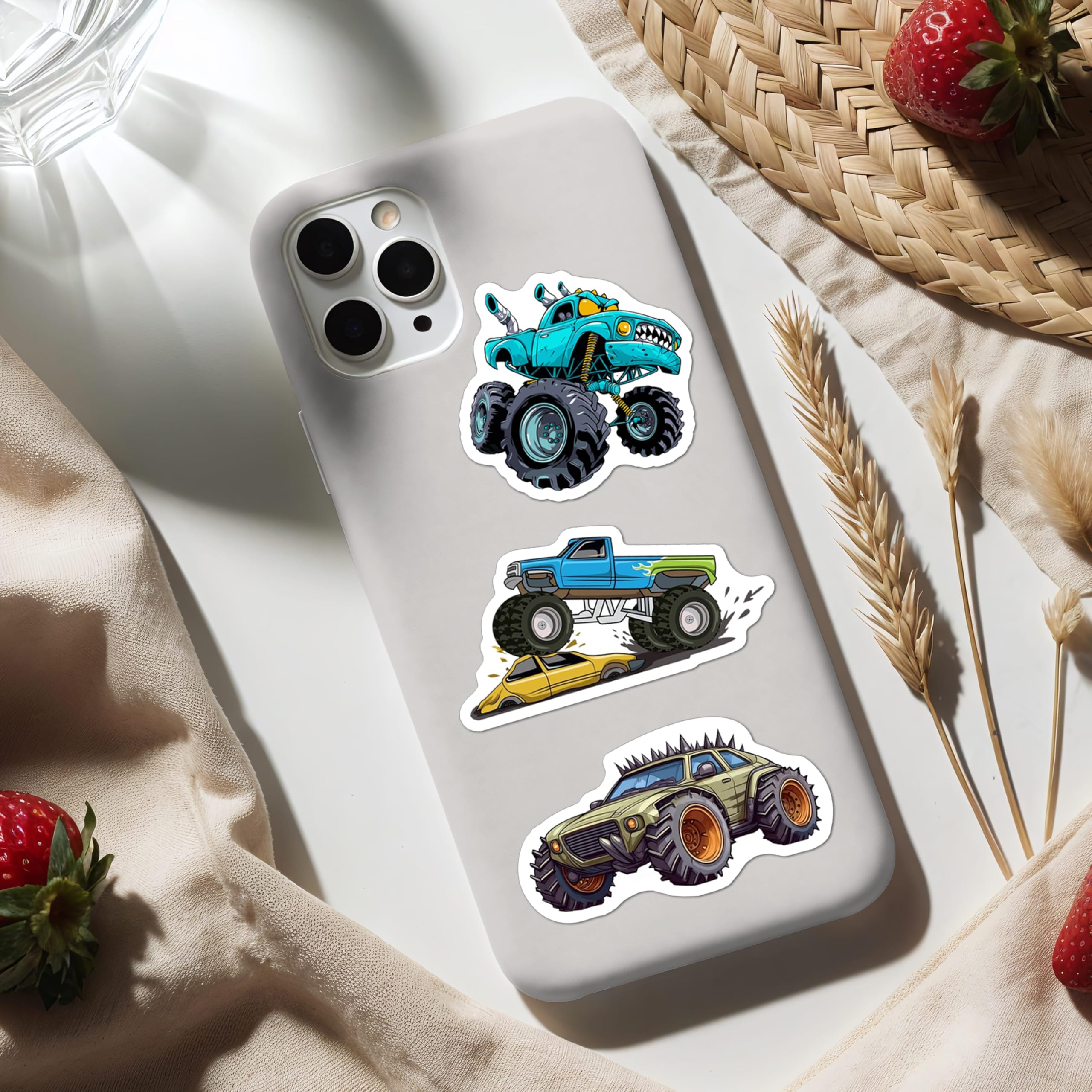 KittyAnie Monster Truck Stickers 50Pcs Truck Car Stickers for Kids, Car Stickers Waterproof for Water Bottles Skateboard Car Bike Phone Case Laptop Suitcase, Monster Truck Gifts for Kids Boys 4