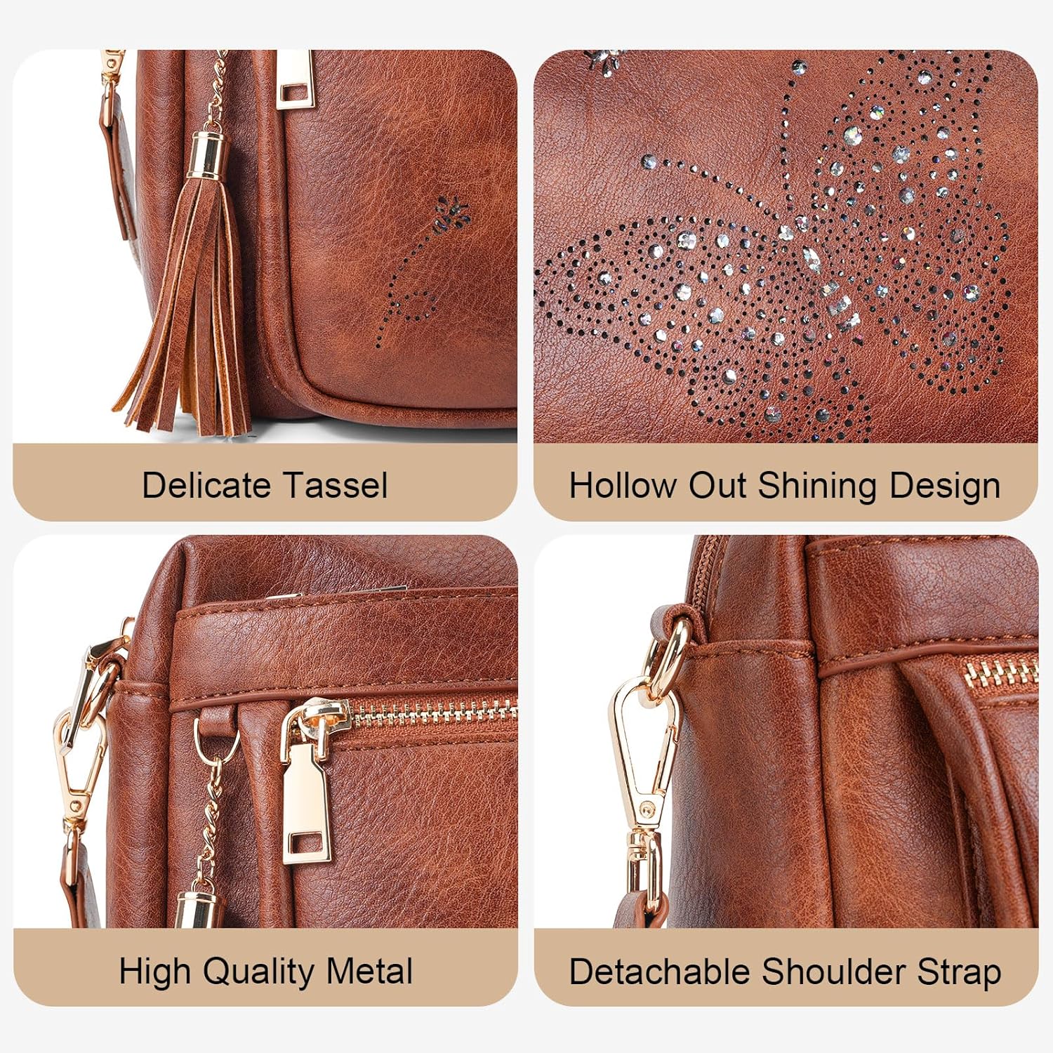 Crossbody Bags for Women Trendy Leather Crossbody Purse Shoulder Handbags Butterfly Design - Image 4
