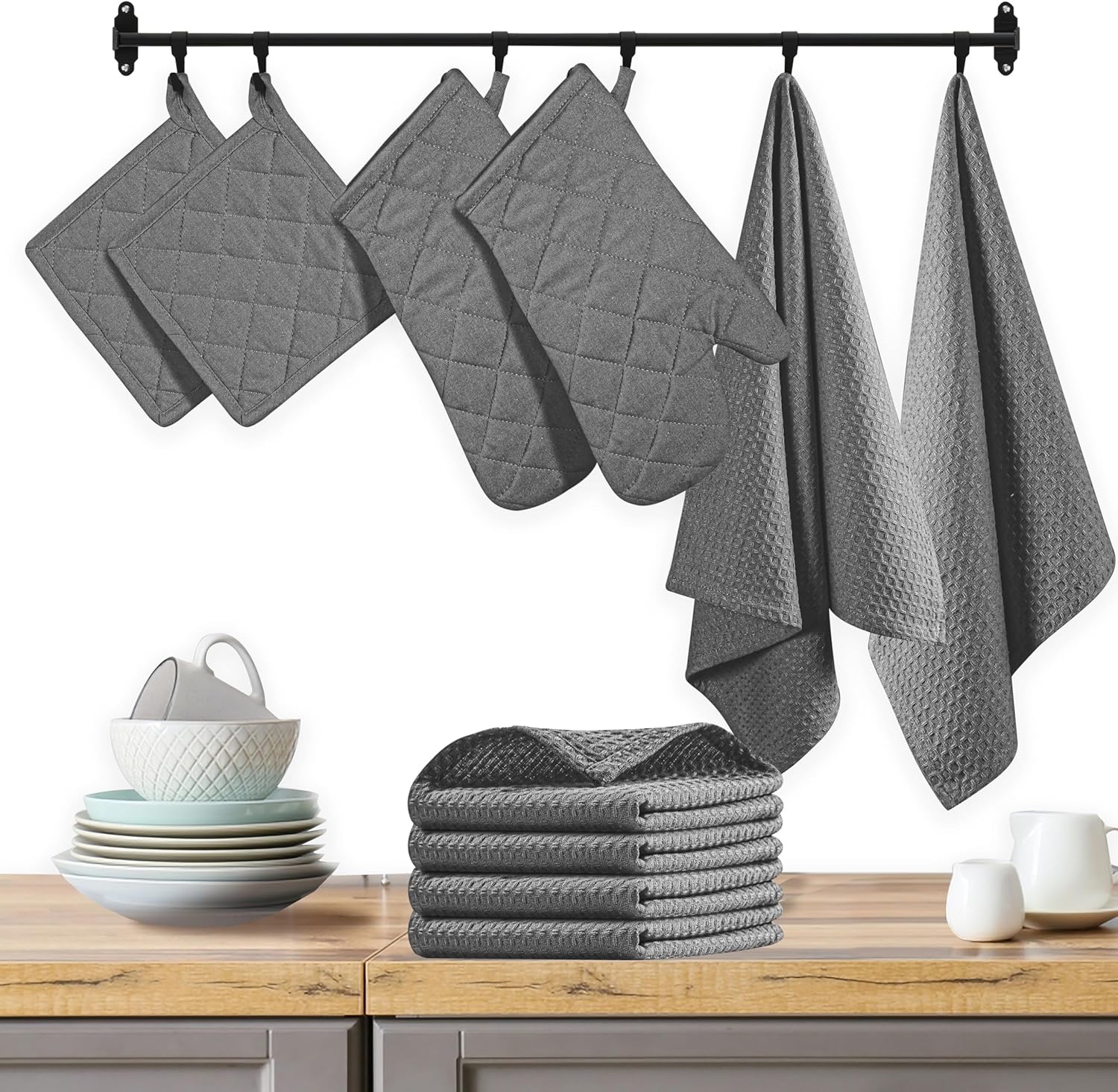 Native Fab 10-Piece Kitchen Set – Includes Oven Mitts, Potholders, Kitchen Towels & Dishcloths, Heat Resistant, 100% Cotton, Durable & Absorbent, Perfect for Cooking, Baking & Everyday Use - Ink Blue