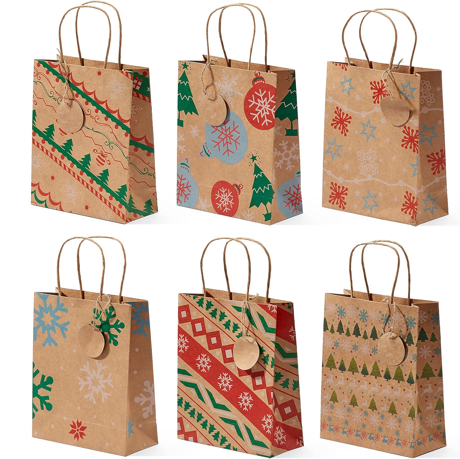 THE TWIDDLERS 24 Assorted Christmas Kraft Gift Bags (18 x 22 x 10 cm