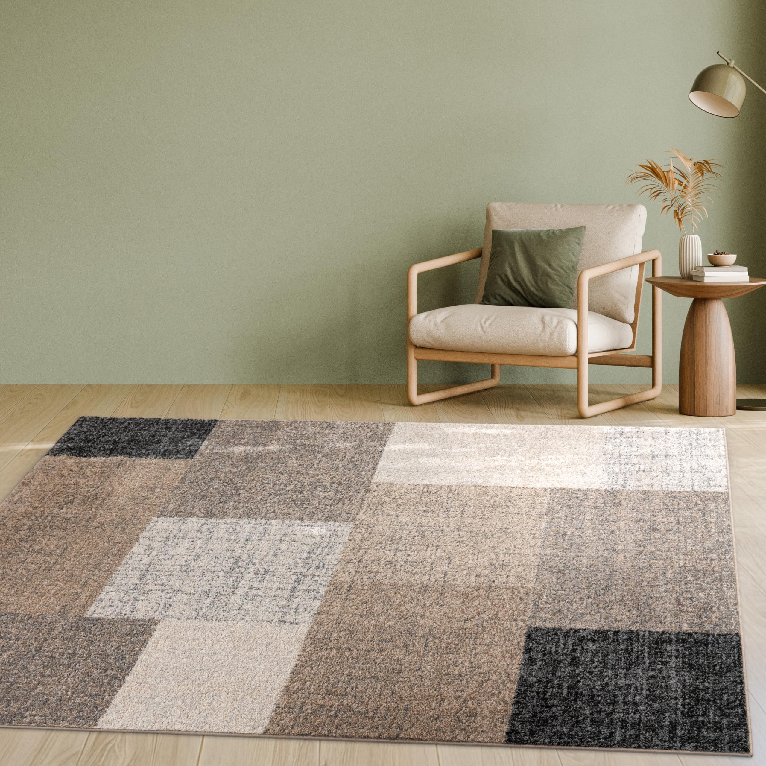 Paco Home Tapis Moderne à Carreaux Poils Courts Moucheté Brun Crème, Dimension:140x200 cm