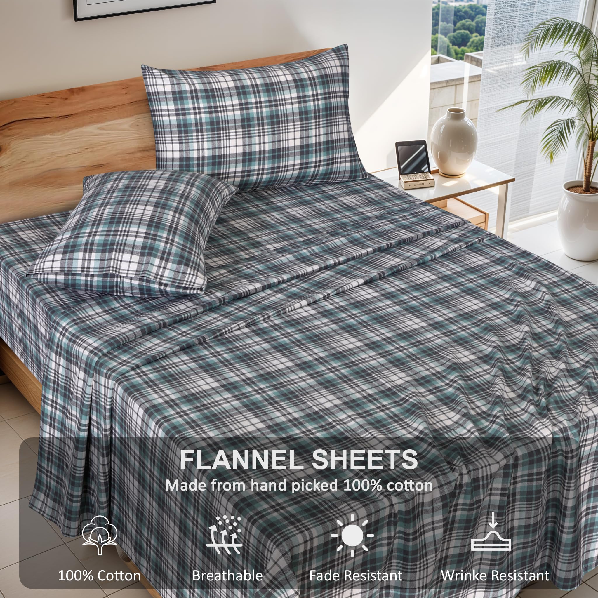 Amazon.com: RUVANTI Flannel Sheets Twin Size - 100% Cotton  RUVANTI 100% Cotton 3 Pcs Flannel Sheet Set Twin display picture 1