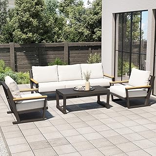 Aluminum Outdoor Sofa,4 Seats Modern Patio Furniture Set,Sectional Sofa ...