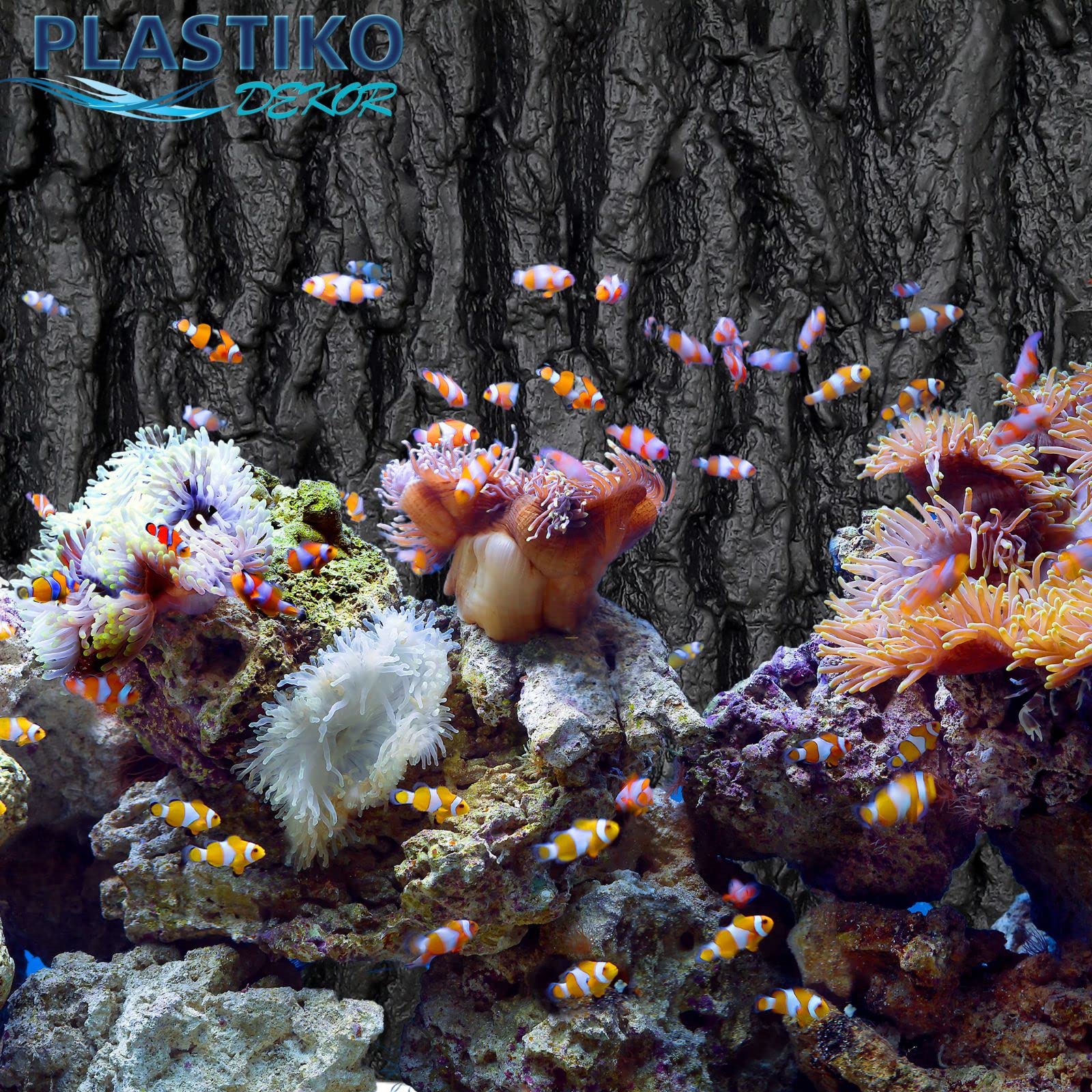 PLASTIKO - Aquarium Hintergrund 3D I Rückwänd 120x50 cm I Leicht zu Montieren und Reinigen I Keine Verklebung Erforderlich I Sicher für Tiere I Schwarz mit Baumrindenmuster