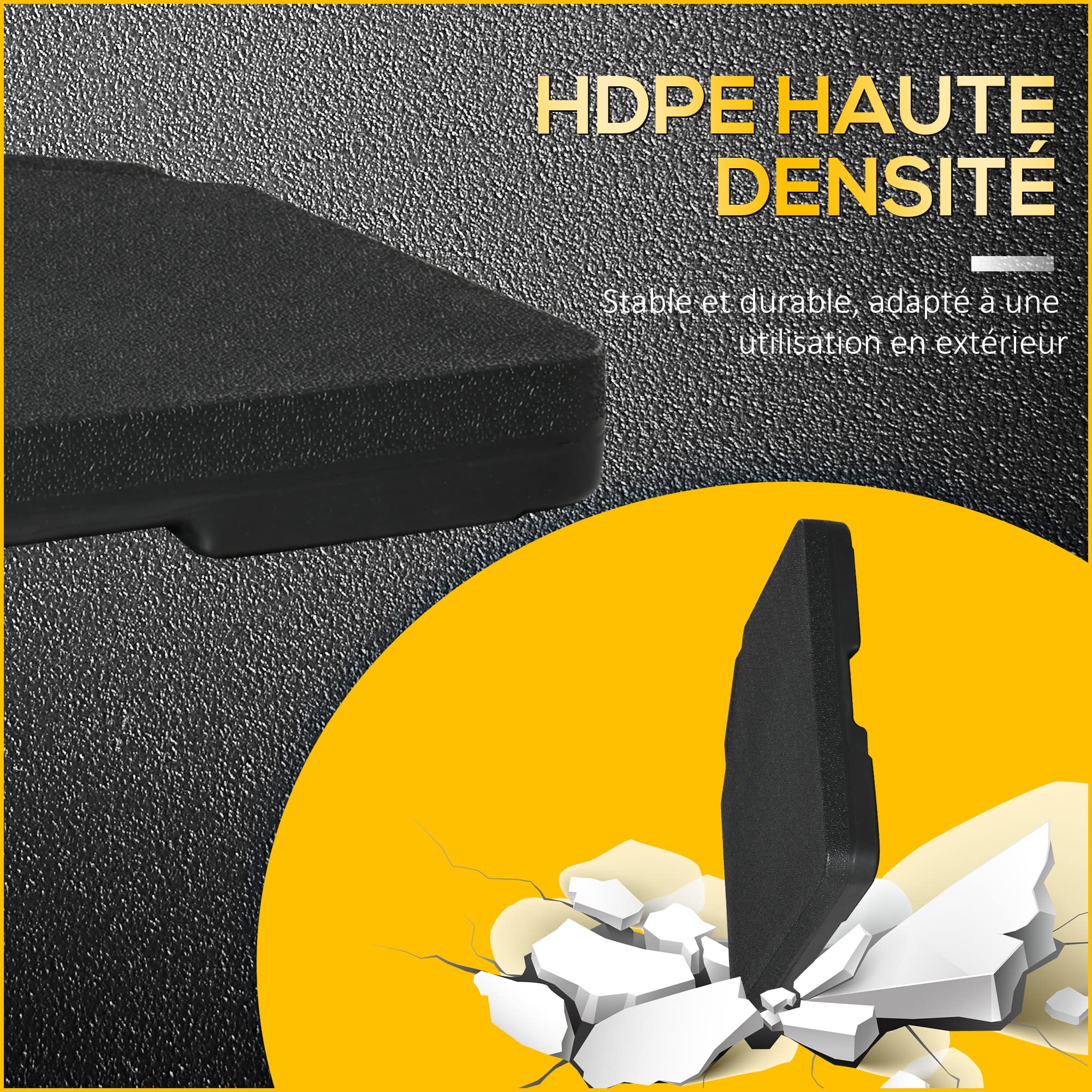 Outsunny Lestages pour parasols Dalles de Parasol 4 plaques HDPE - A remplir d'eau ou de Sable jusqu'à 60/70 kg - dim. 100 x 100 x 6,8 cm Noir