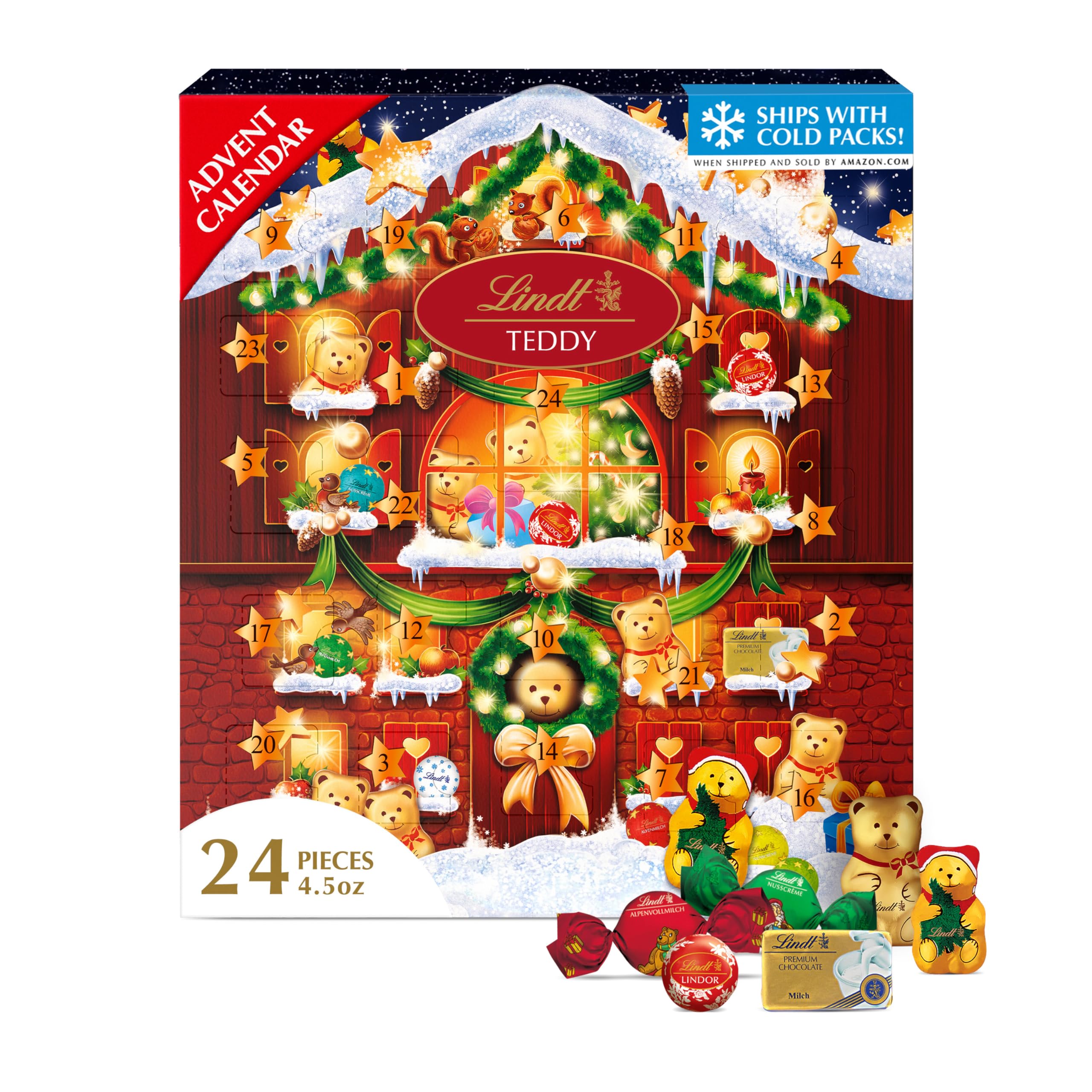 Lindt TEDDY Assorted Chocolate Candy Christmas Advent Calendar, 4.5 oz.