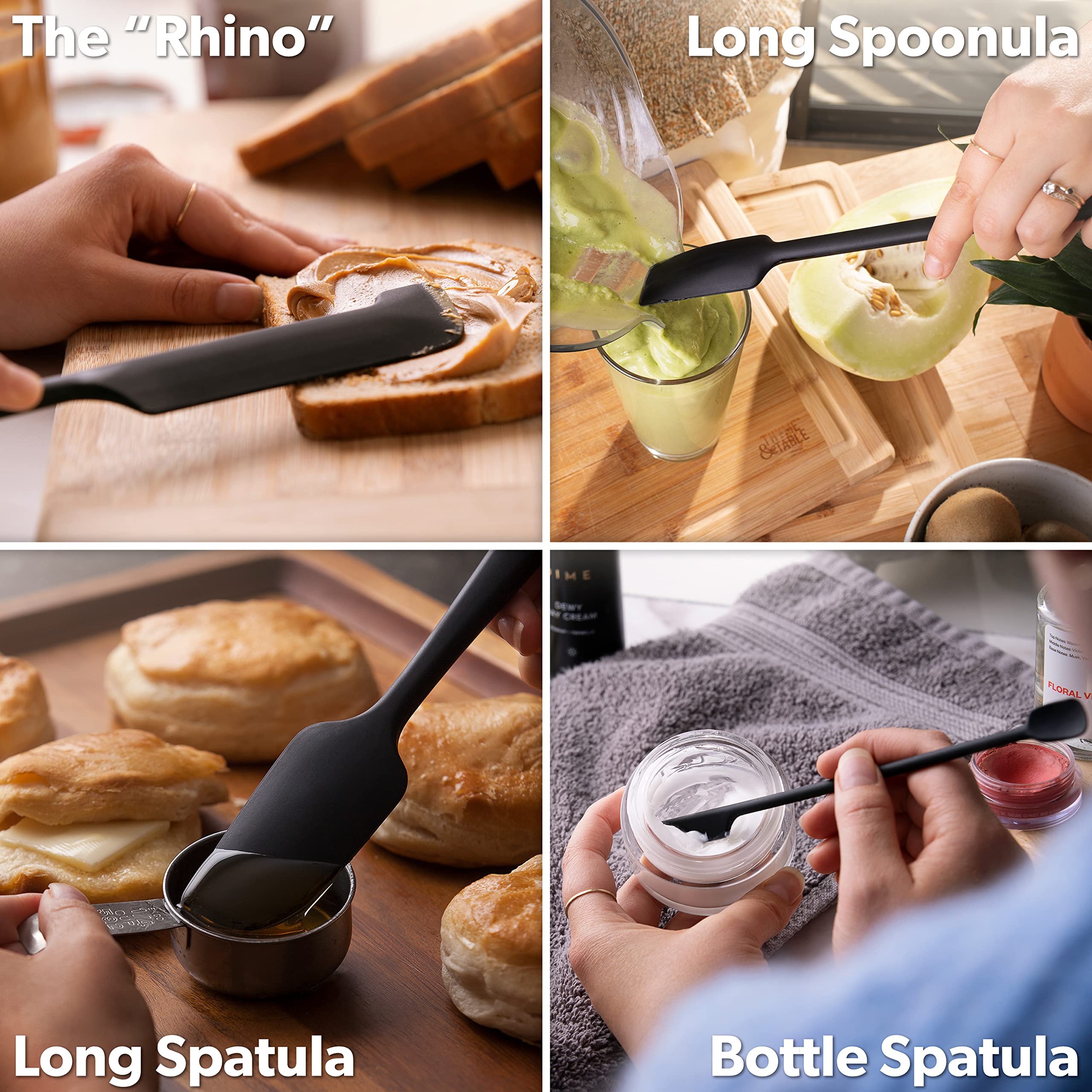 DI ORO Espatulas Silicona Cocina - Sin BPA Utensilios de Cocina de Silicona Resistentes al Calor Hasta 315°C - Espátulas Raspadoras y Mezcladoras de Silicona para Hornear y Cocinar (5 Piezas, Negro)