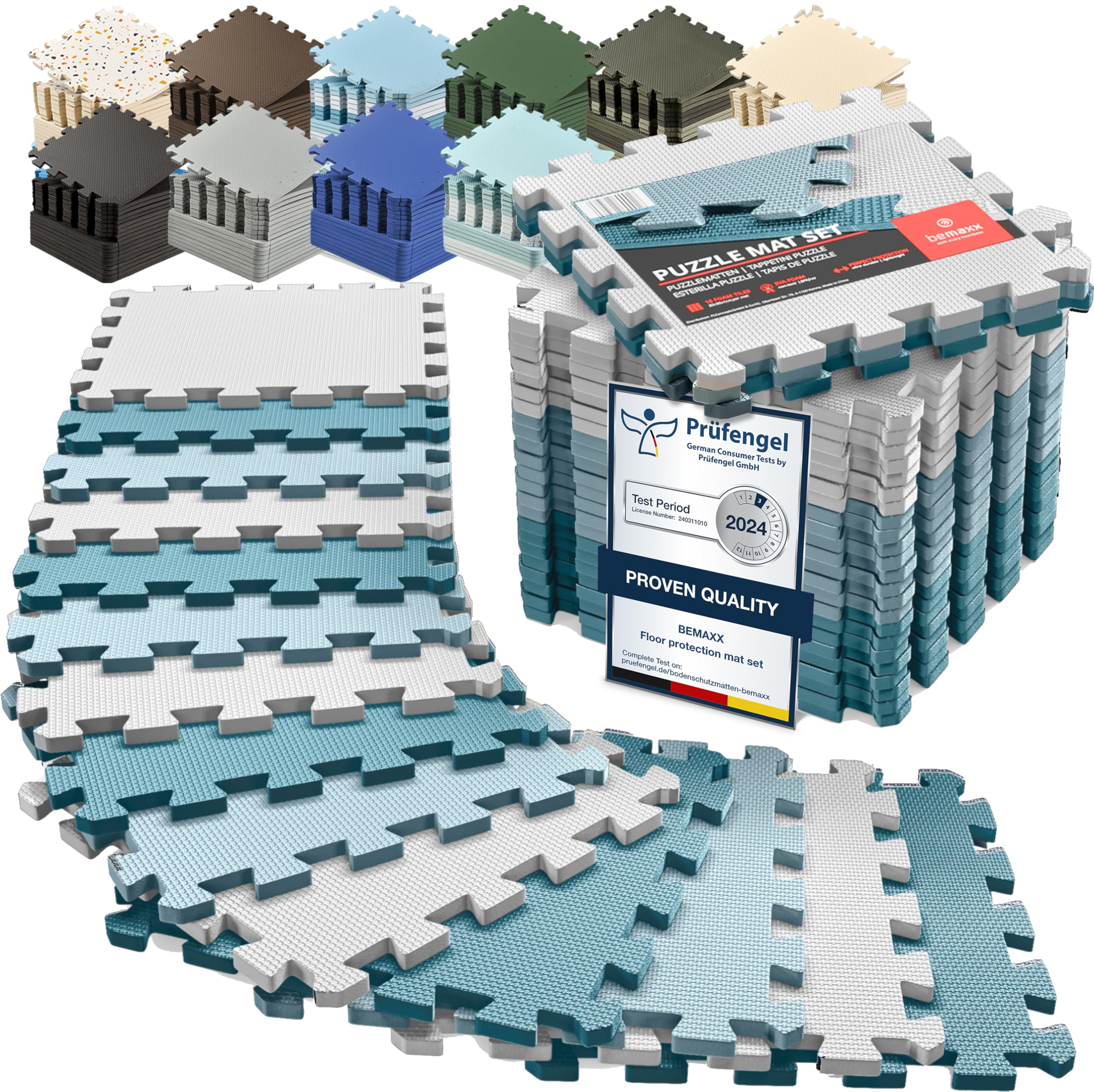 bemaxx Gym Mats Set - 18 pcs EVA Interlocking Foam Floor Tiles (12.6"x12.6"x0.4") 18sqft Protective Gym Flooring Sports Home Workout Exercise Mats Puzzle Garage Fitness Play-Room Garage Pool Treadmill