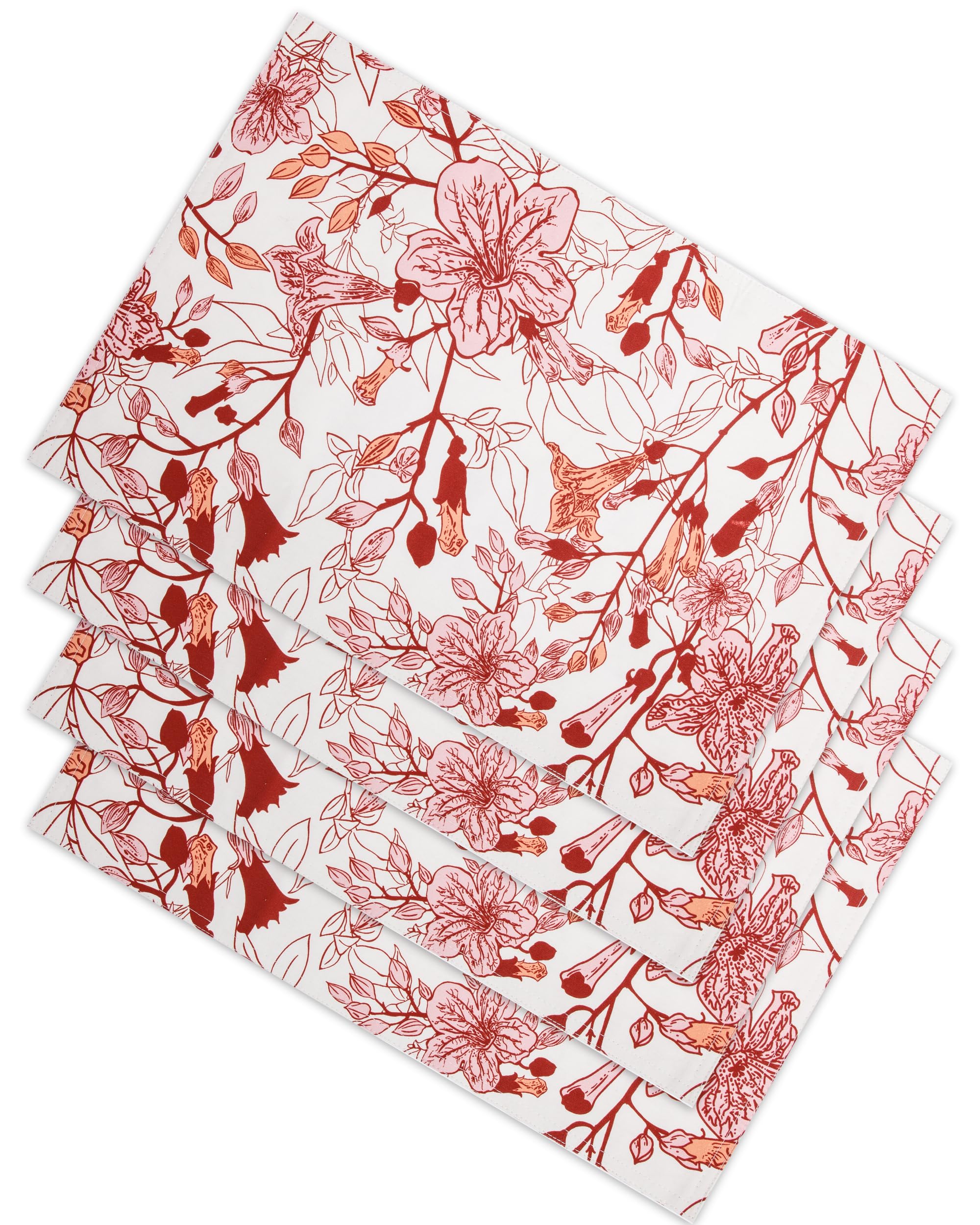 Placemats Set of 4 100% Cotton Place Mats Double Layered Kitchen Table Mats Set of 4 Vintage Flowers Design Washable Placemats for Dining Tables Ideal for Dining, Parties, Picnics