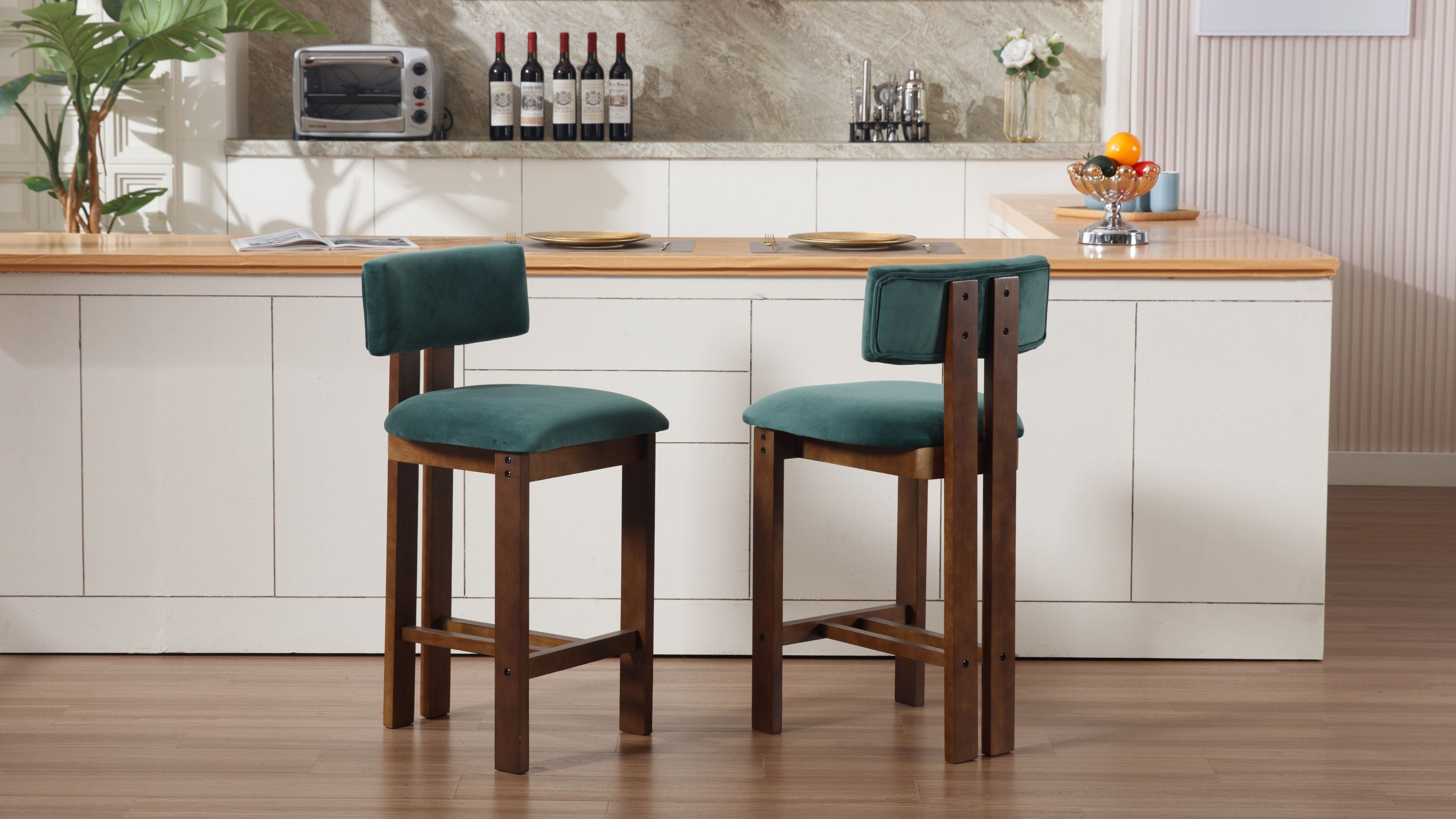 Lot De 3 Tabourets De Bar Vintage - Hêtre Teinté Et Verni - Similicuir Marron - Hauteur 110cm