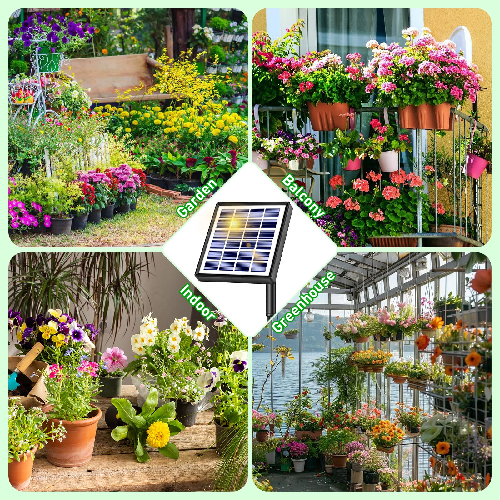 Onherm Solar Bewässerungssystem, Automatische Bewässerungssystem Garten mit 12 Timer Modi und 15M Schlauch, Tröpfchenbewässerung system für Garten, Balkon, Gewächshaus, Topfpflanzen im Freien
