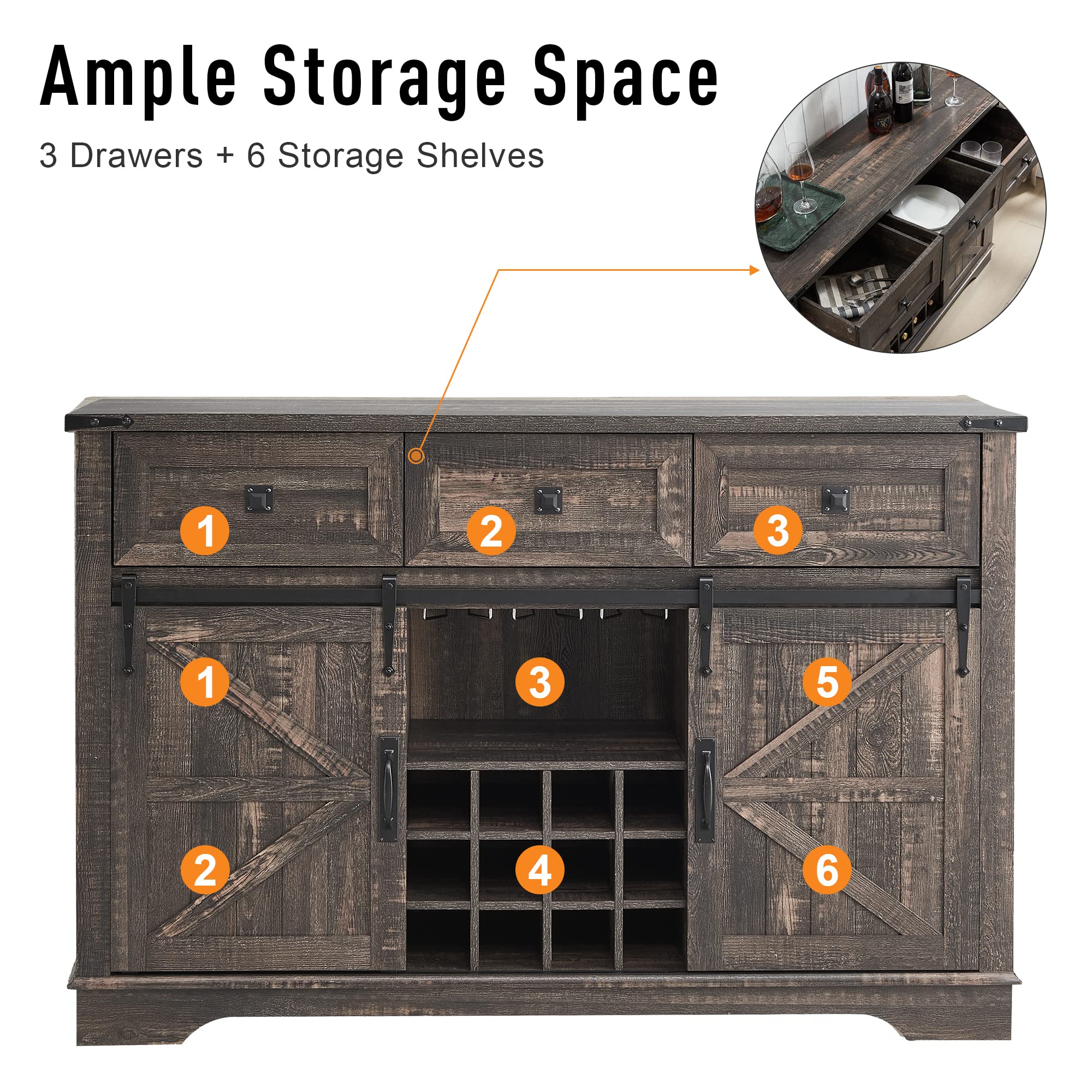 Buy OKD Wine Bar with Sliding Barn Doors, Farmhouse Sideboard