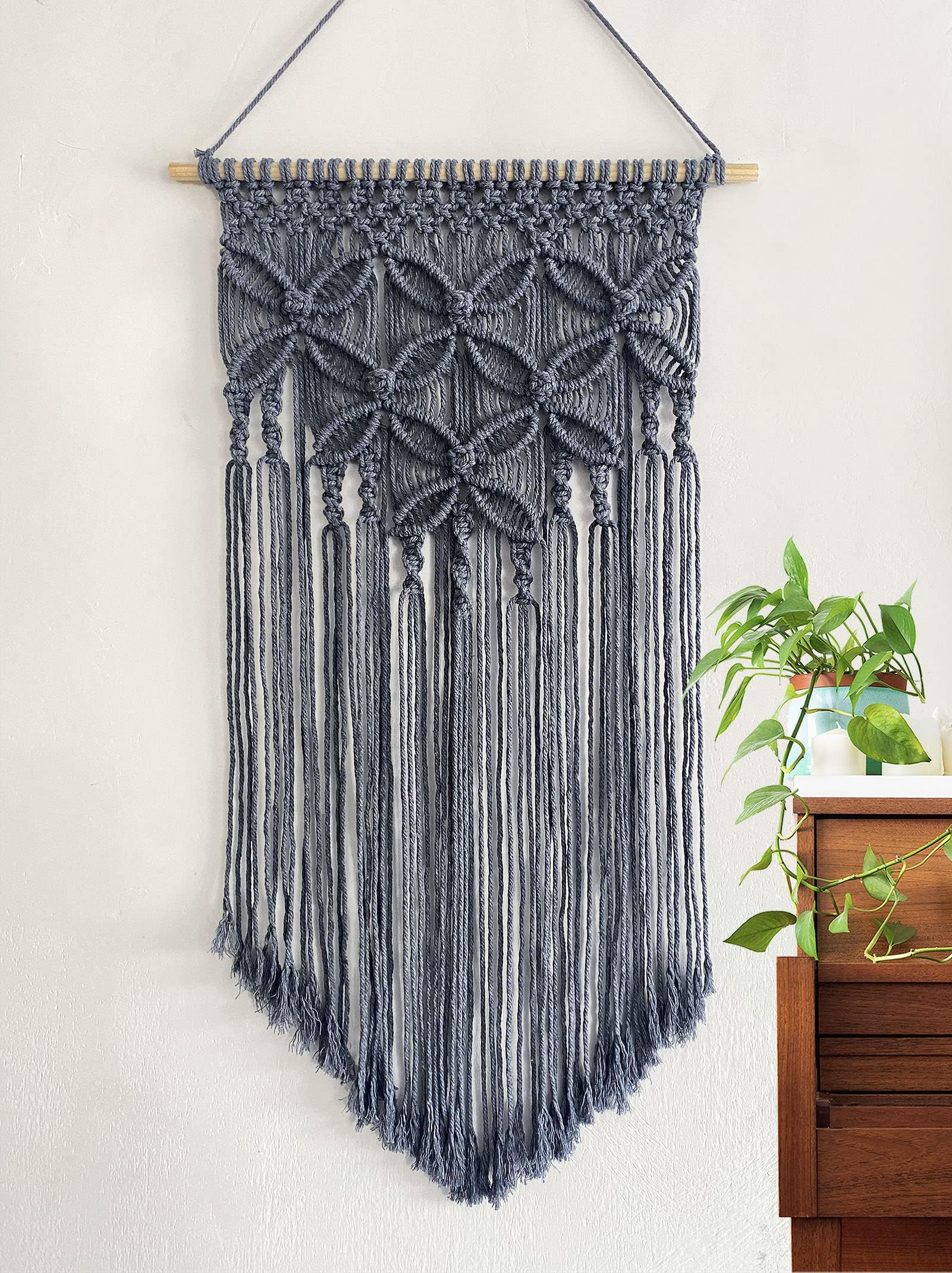 Winterdemoon Handmade Cotton Home Decor Macrame Wall Hanging Grey