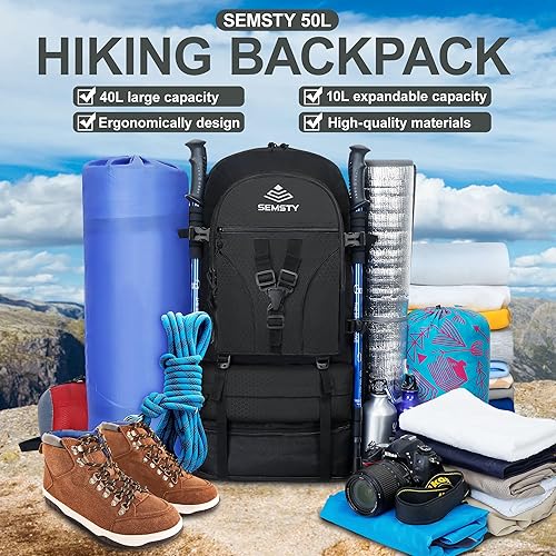 Miniatura 5 de Mochila de senderismo expandible de 40L50L para hombres y mujeres, mochila de camping de viaje aprobada por vuelos