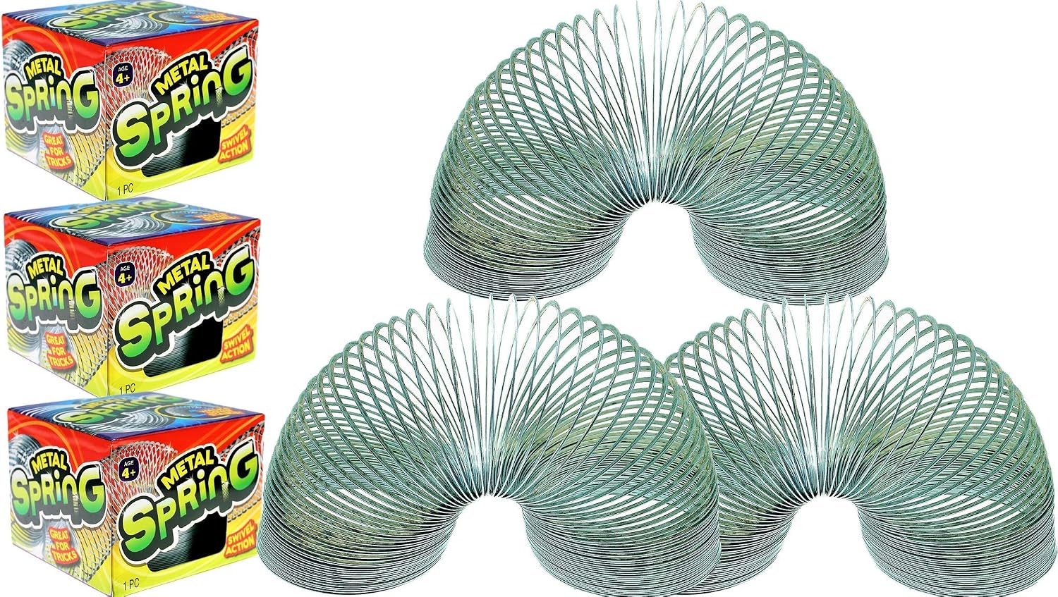 JA-RU Big Metal Spring Fidget Toys (3 Spring Toy) Large 2.5" Metal Spring Coil Vintage Toys for Kids and Adult. Stress Relief Toy. Party Favor Birthday Gift Goodie Bags Stocking Stuffer Bulk. 1701-3p