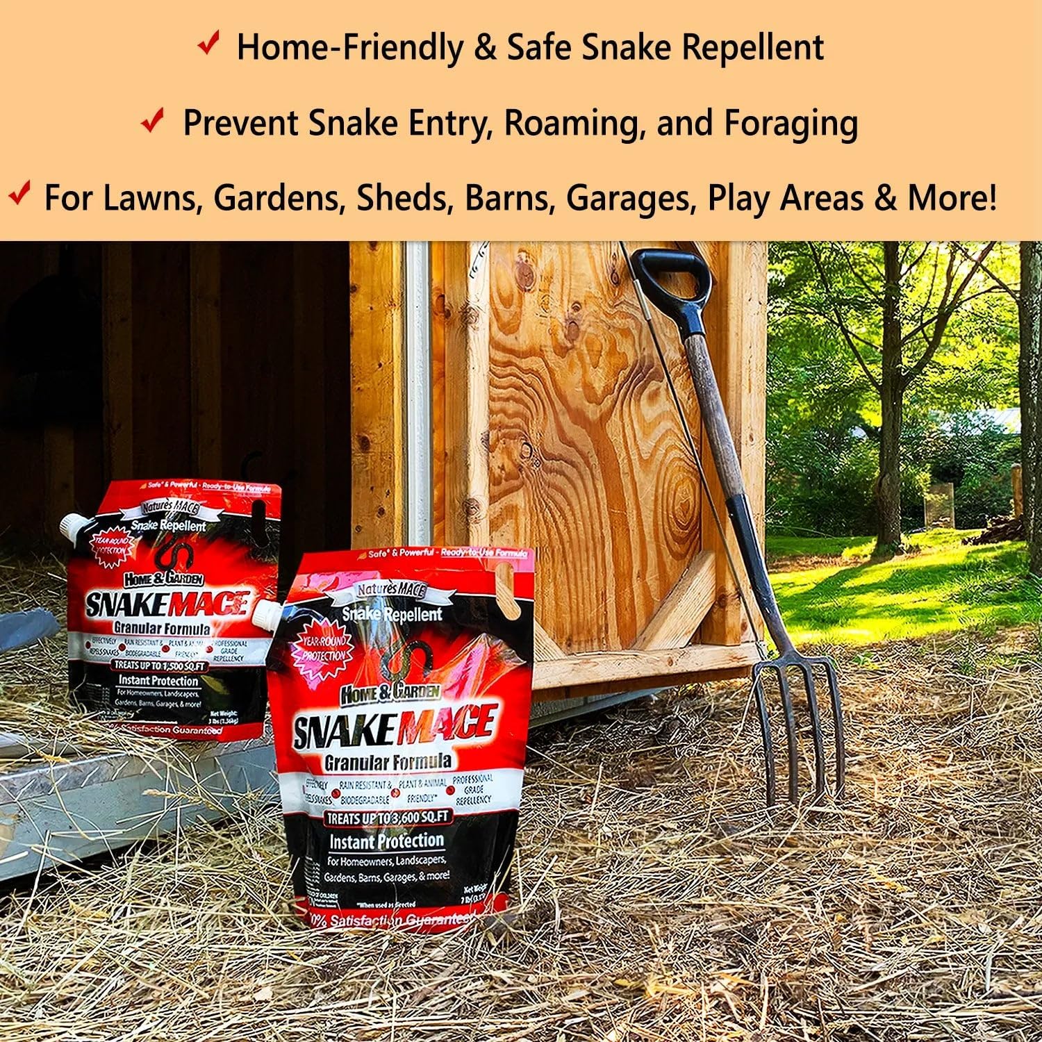 Nature’s Mace Snake Mace, Snake Repellent Granules for Yard, Outdoor Use, Keep Away Reptiles, Home, Garden, Granular Deterrent, Plant Friendly, Pet Safe, Fast Acting, 48 Ounce (Pack of 1)