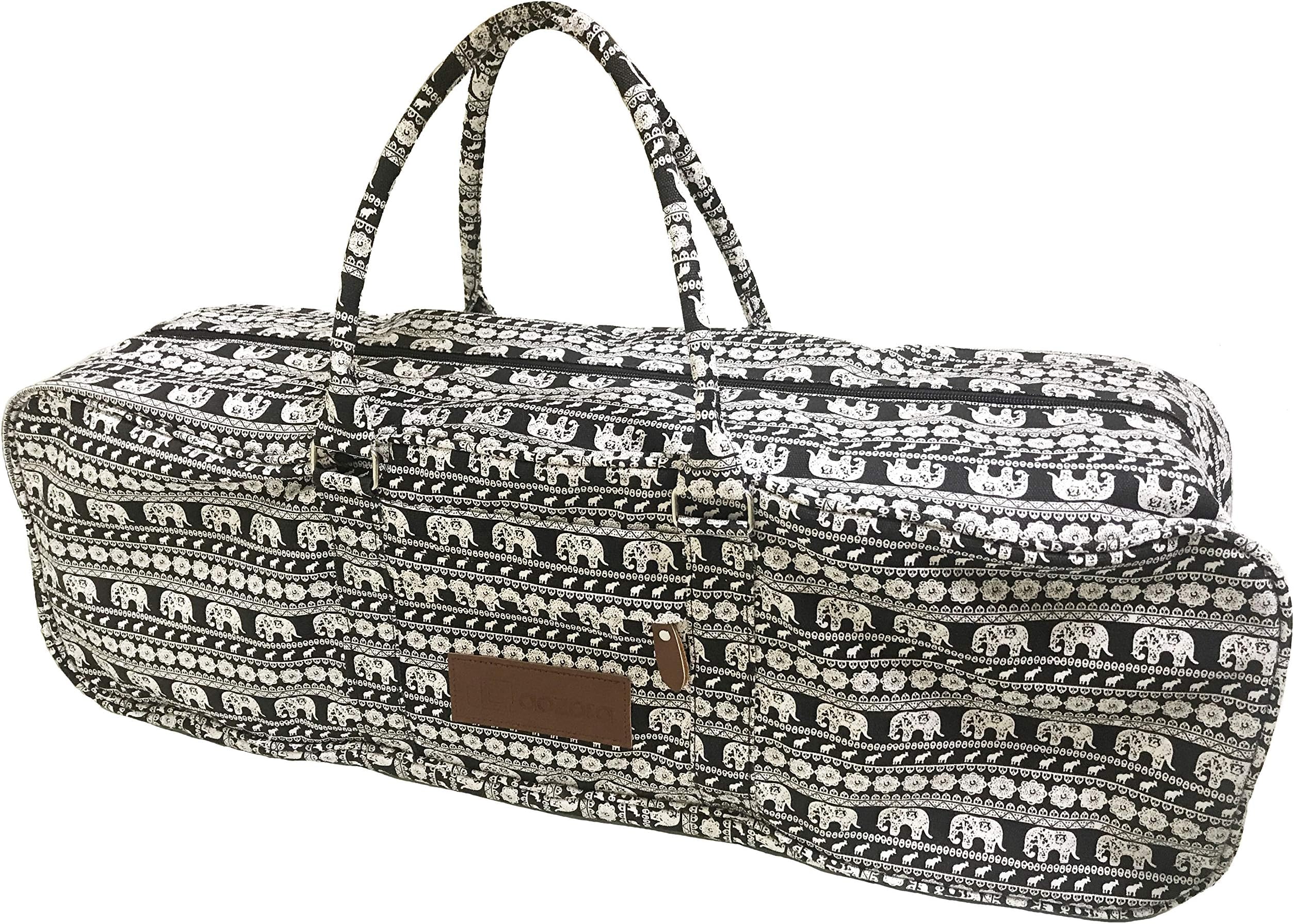 All-in-one Yoga Mat Bag with Pocket and Zipper - Patterned Canvas (Parade)