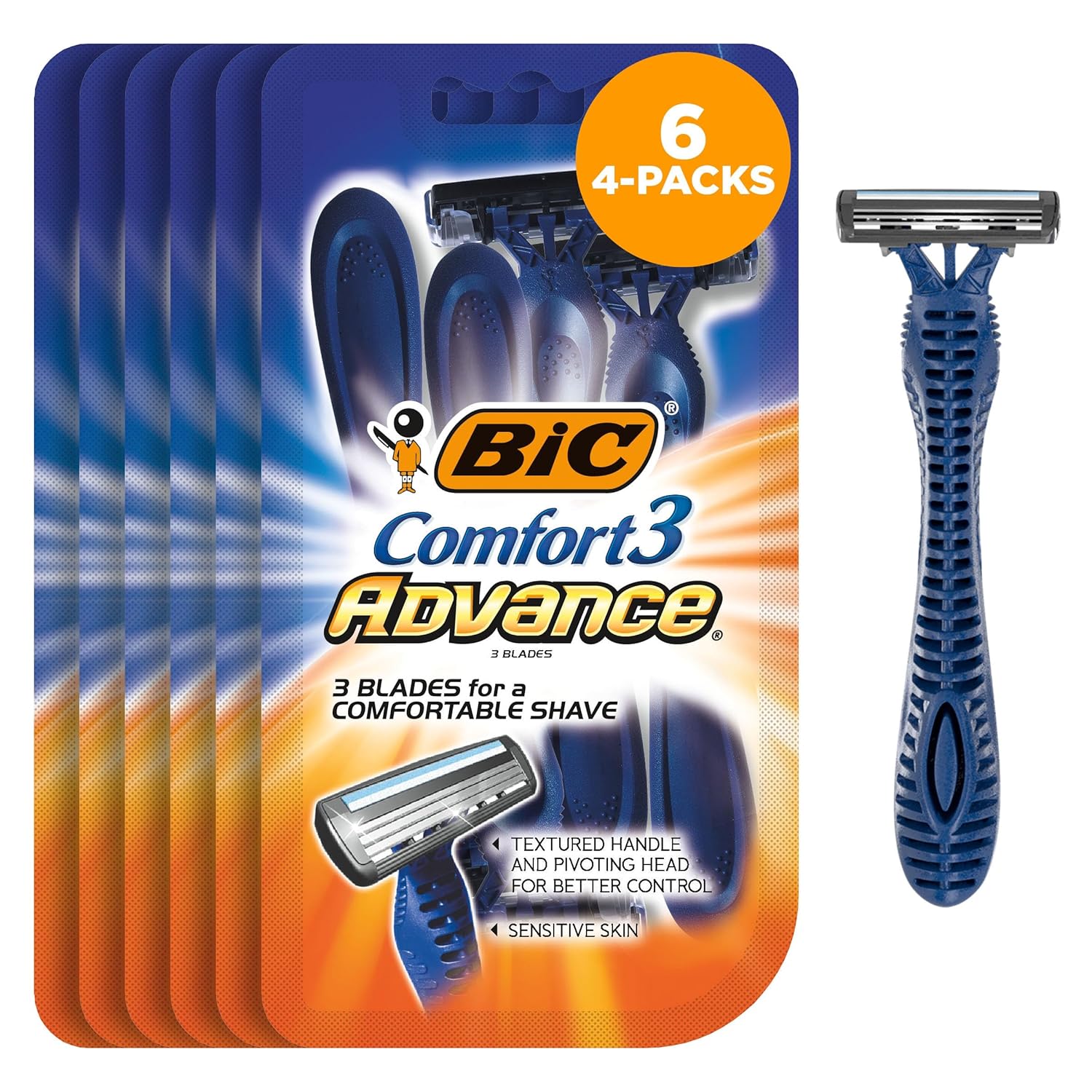 BIC Comfort 3 Advance Disposable Razors for Men, For an Ultra-Soothing and Close Shave, 4 Piece Razor Set