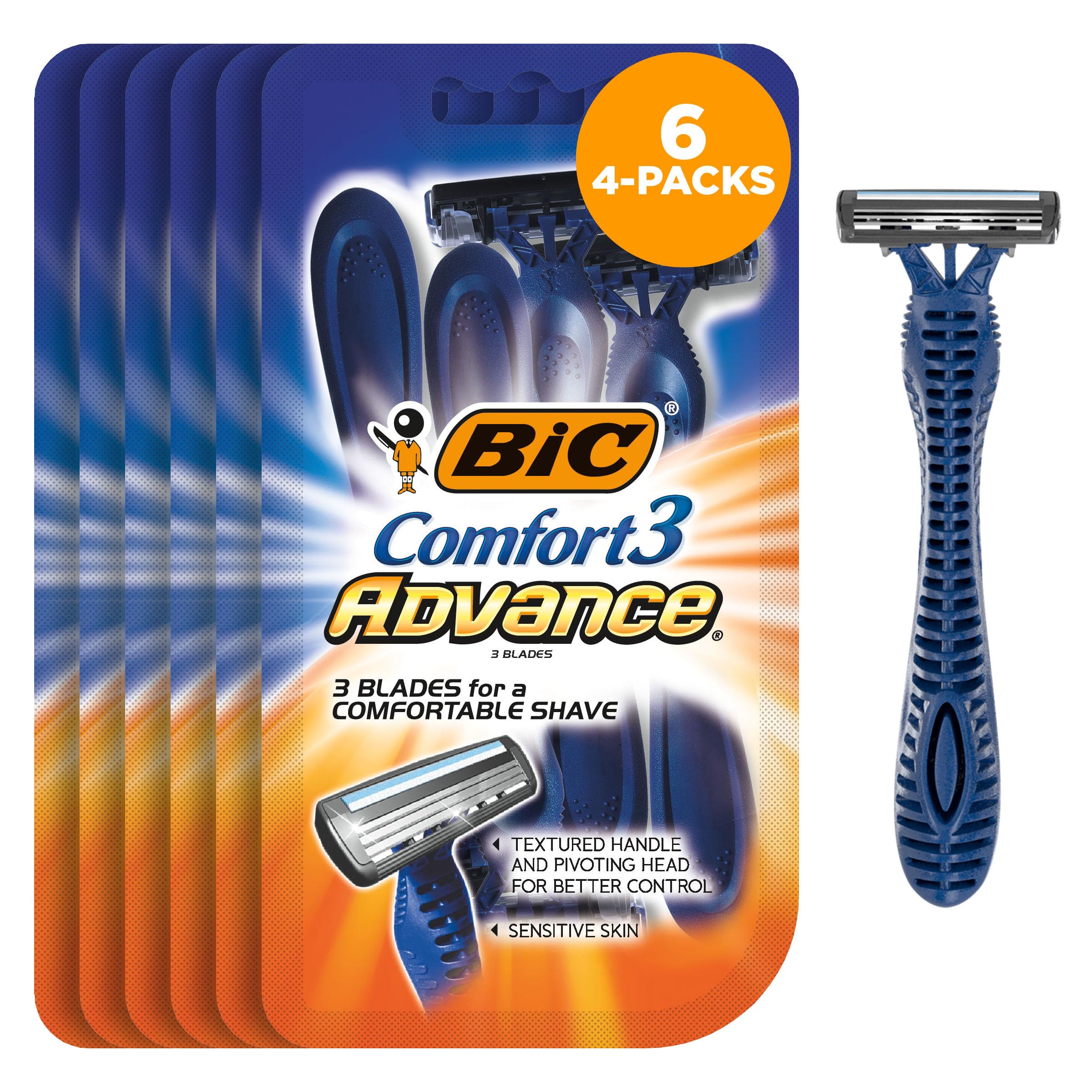 BIC Comfort 3 Advance Disposable Razors for Men For an Ultra-Soothing and Close Shave 4 Piece Razor Set
