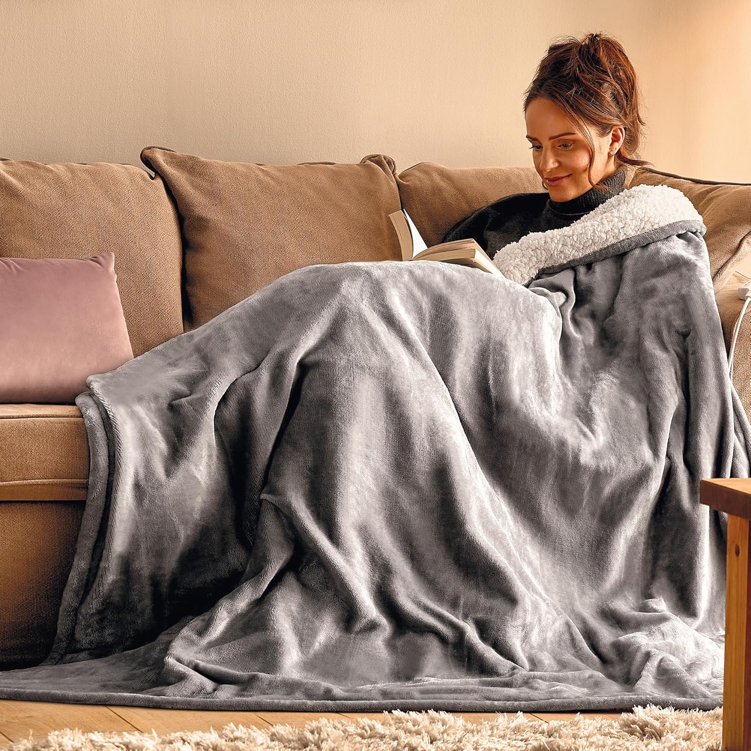 Silentnight Luxury Heated Throw Blanket Sherpa Fleece Lined Electric