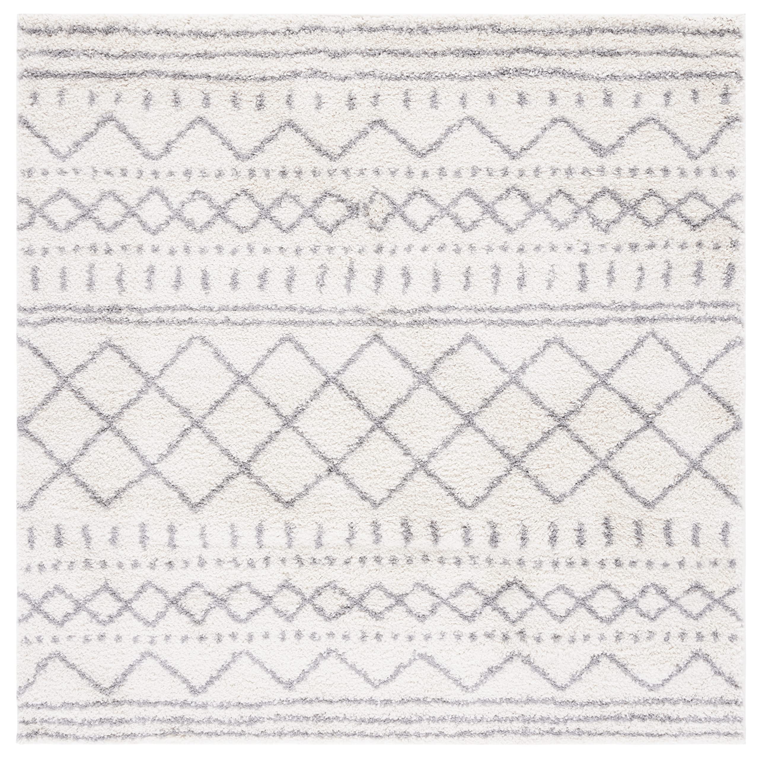 SAFAVIEH Arizona Shag Collection Area Rug - 10' Square, Ivory &amp; Grey, Plush Thick Pile, Ideal for Living Room, Bedroom, Dining Space (ASG741F)
