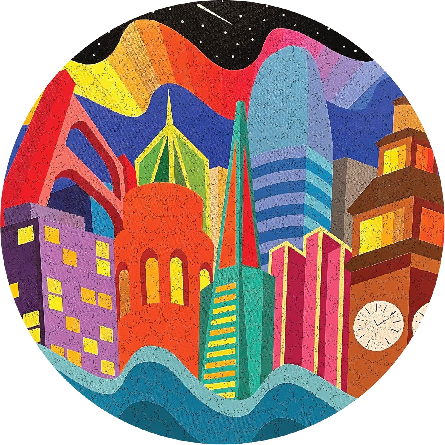 Pomegranate Circular 500-Piece Jigsaw Puzzle for Adults, Jordan Herren's City Vibes, Circular Puzzle, Matte Finish, Snug Fit