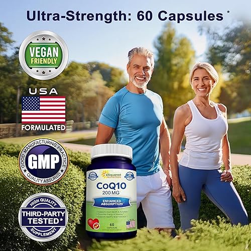 Miniatura 2 de aSquared Nutrition CoQ10 200mg - 60 Cápsulas - Suplemento CO Q 10 - Píldoras de ubiquinona de coenzima Q10 - Vitamina antioxidante extra vegana