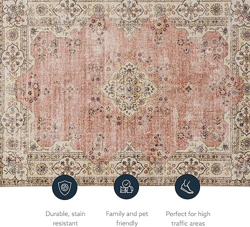 Miniatura 12 de Linon The Anywhere Alfombra lavable Colton RosaMarfil 3' X 5' Alfombra decorativa