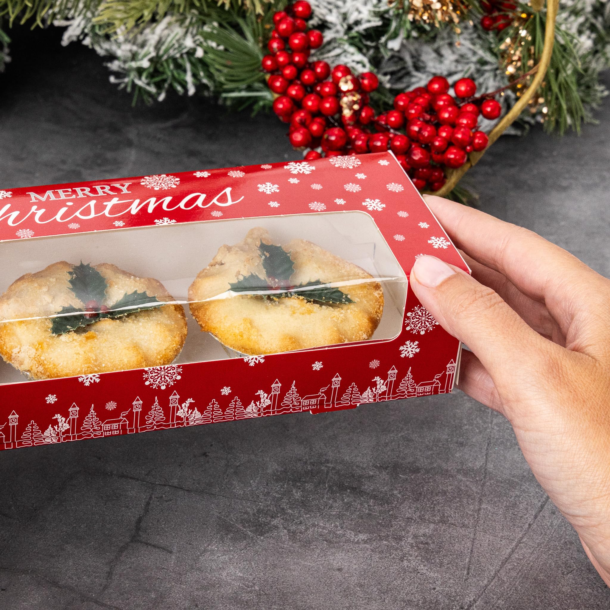 12 cajas para tartas picadas de Navidad con capacidad para 3 o 6 pasteles (paquete de 25)